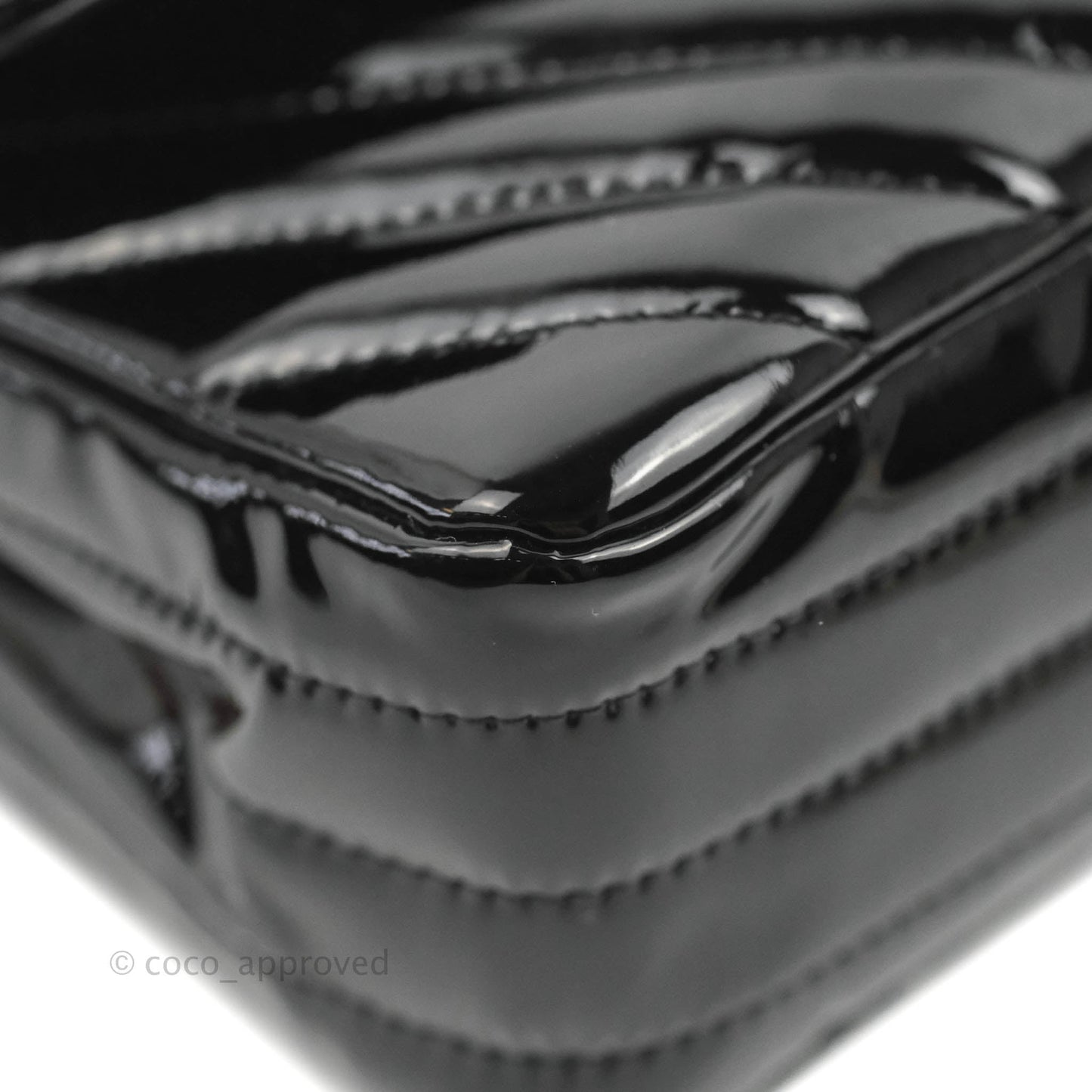 Chanel Classic M/L Medium Chevron Double Flap Black Patent Silver Hardware