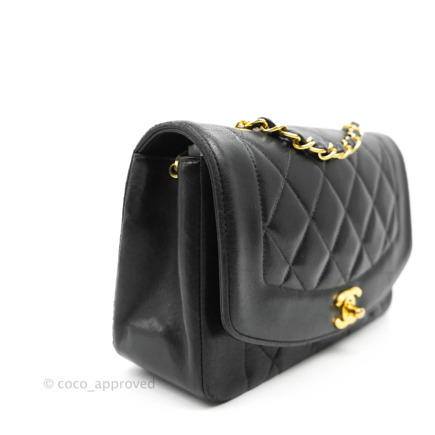 Chanel Vintage Small Classic Diana Flap Bag Black Lambskin 24K Gold Hardware