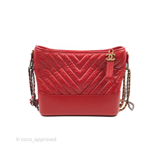 Chanel Chevron Medium Gabrielle Hobo Red Aged Calfskin Mixed Hardware