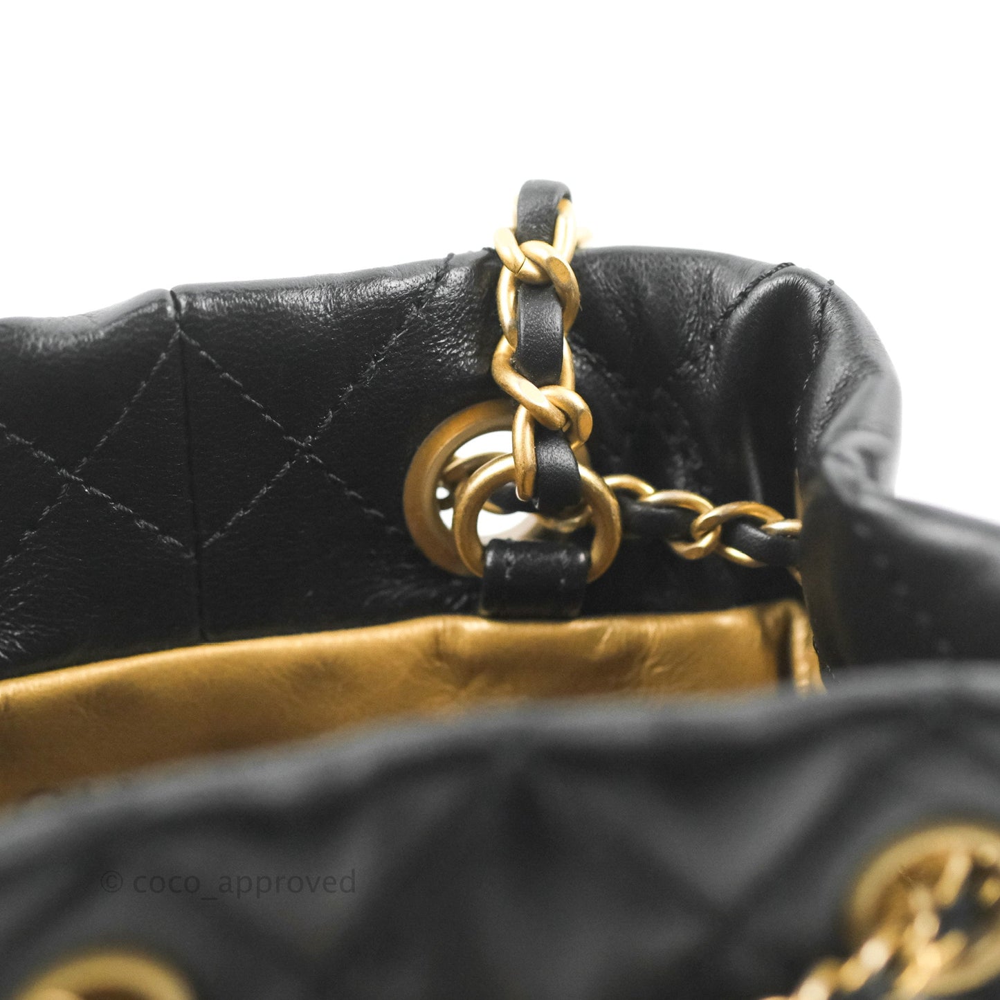 Chanel Pearl Crush Bucket Bag Black Lambskin Aged Gold Hardware 22S
