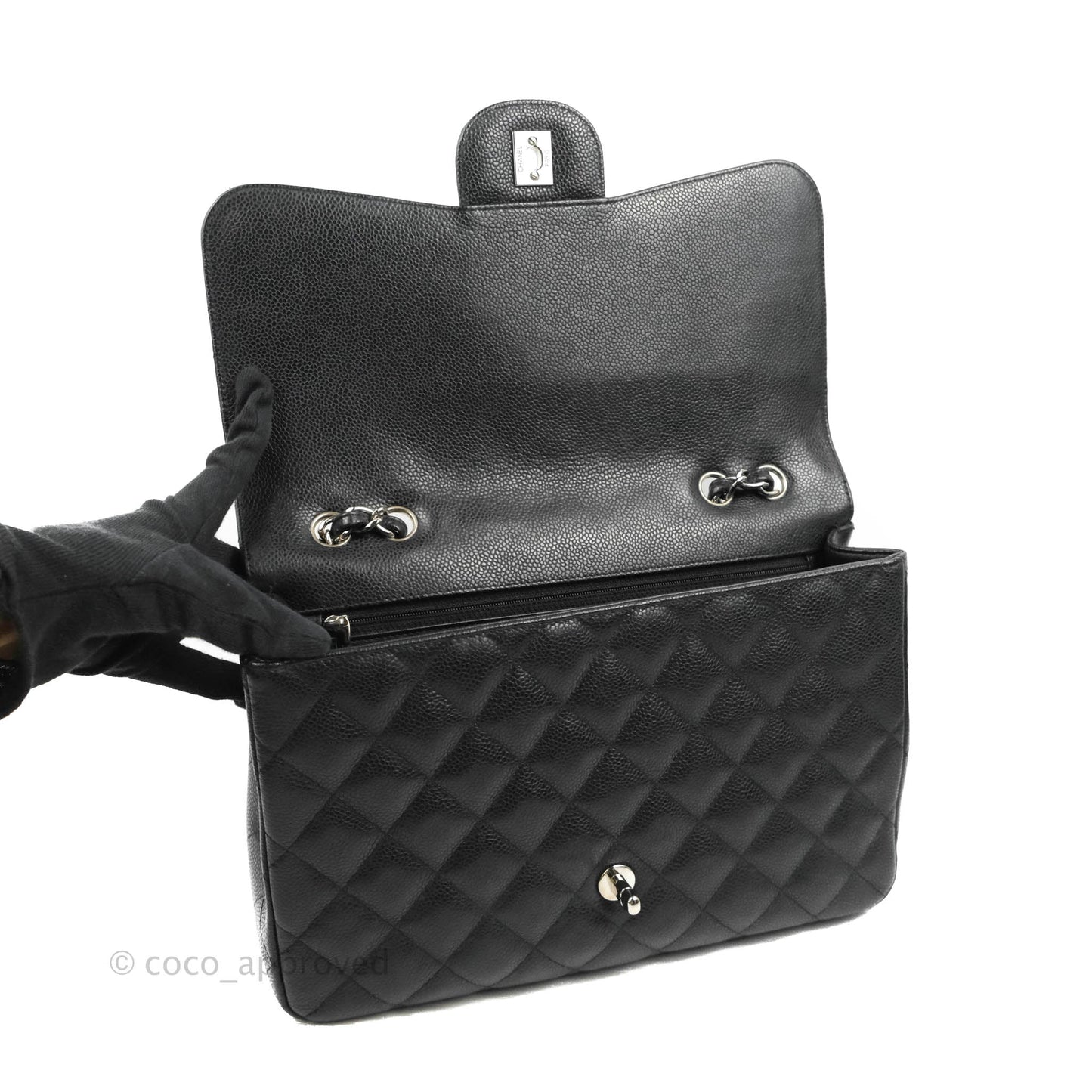 Chanel Jumbo Single Flap Black Caviar Silver Hardware⁣⁣