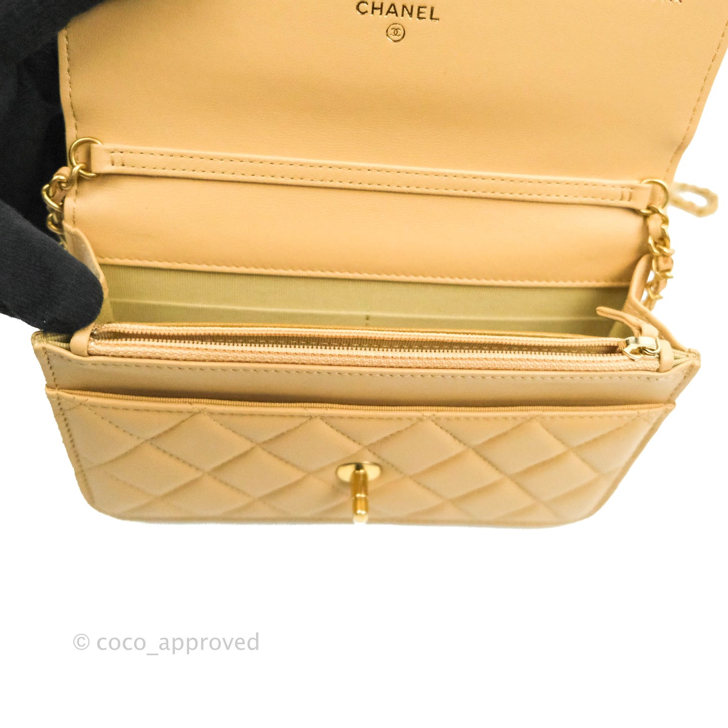 Chanel Quilted Pearl Crush Wallet on Chain WOC Beige Lambskin Aged Gold Hardware
