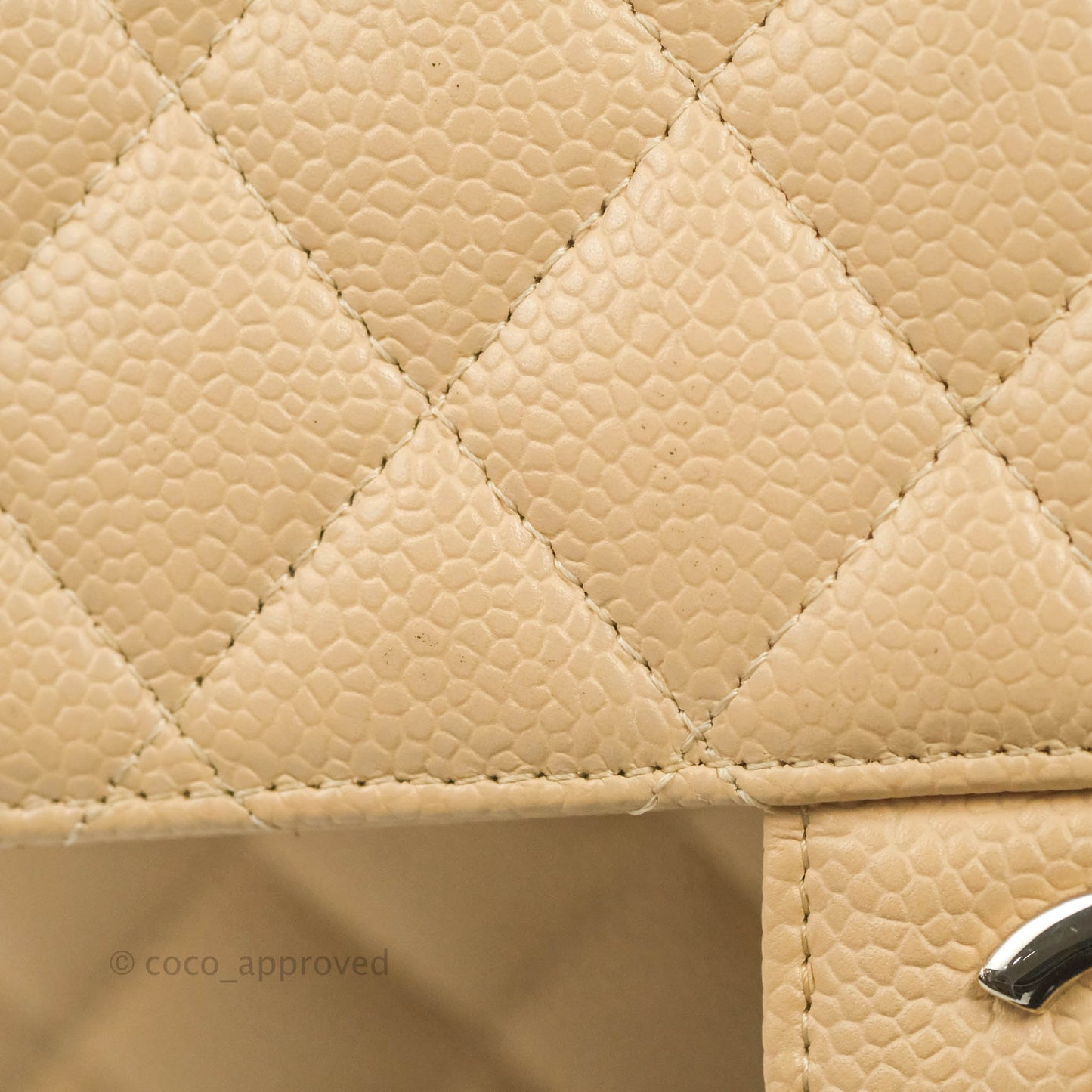 Chanel Classic M/L Medium Flap Quilted Beige Caviar Silver Hardware