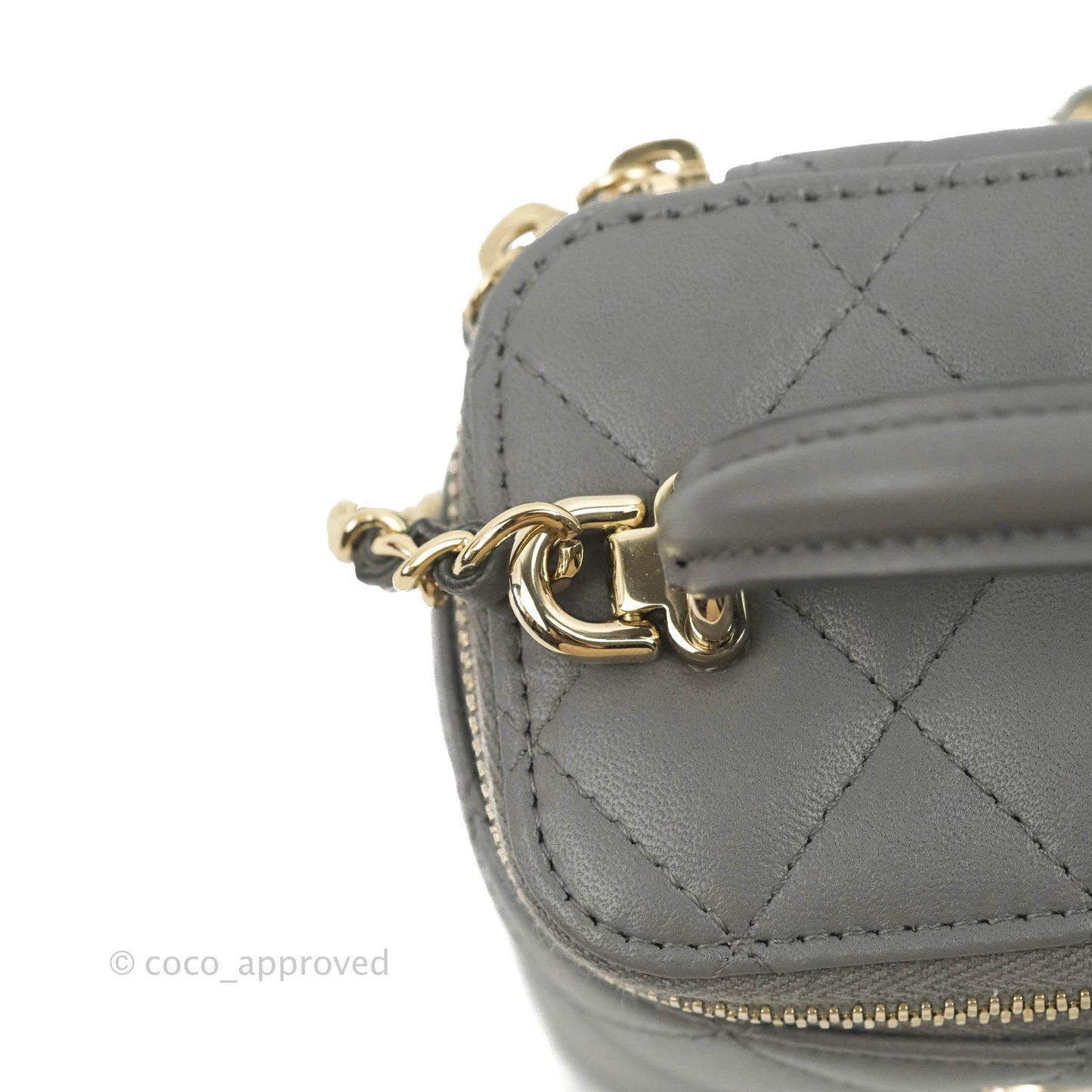 Chanel Mini Top Handle Vanity With Chain Dark Grey Lambskin Gold Hardware