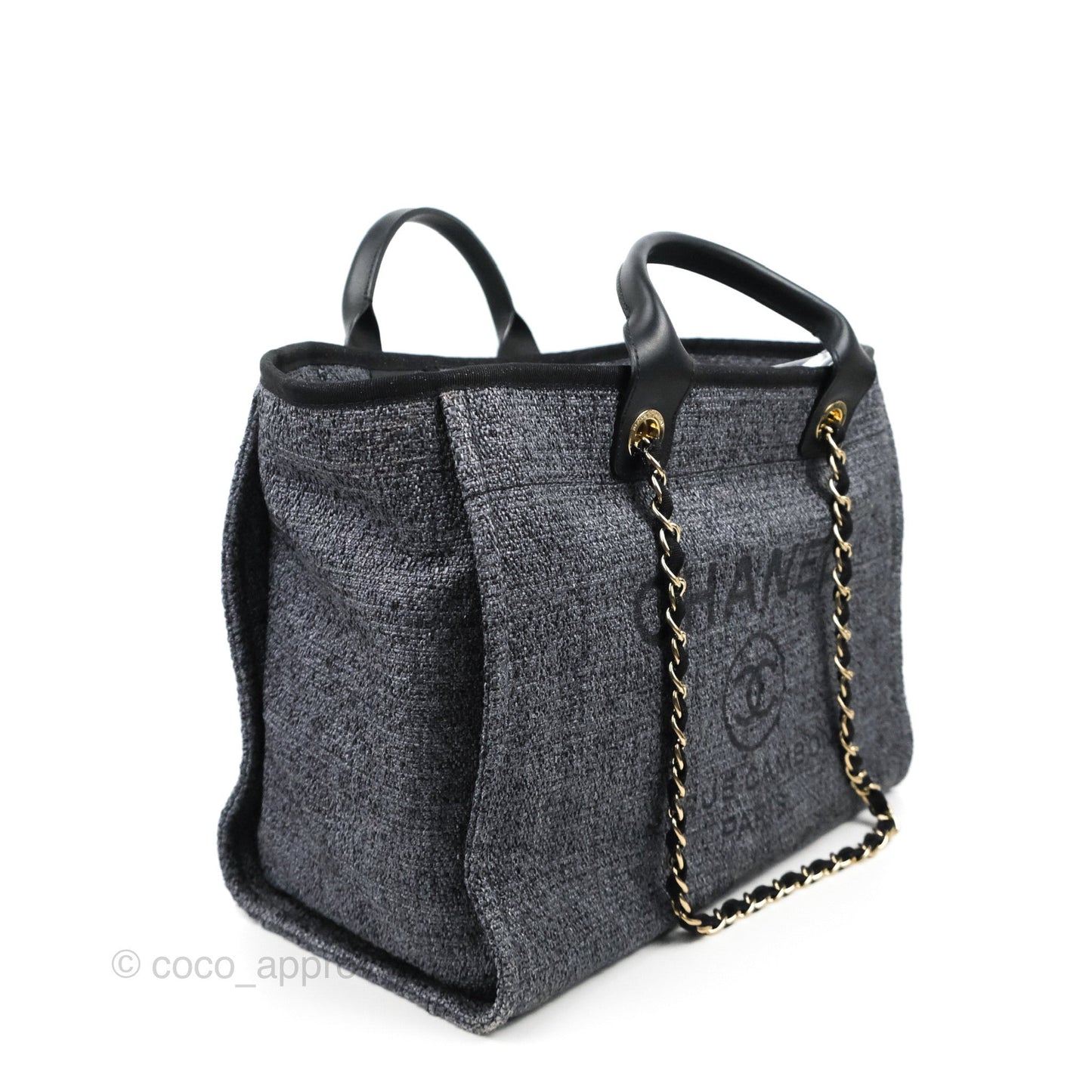 Chanel Large Deauville Charcoal Grey Canvas Gold Hardware
