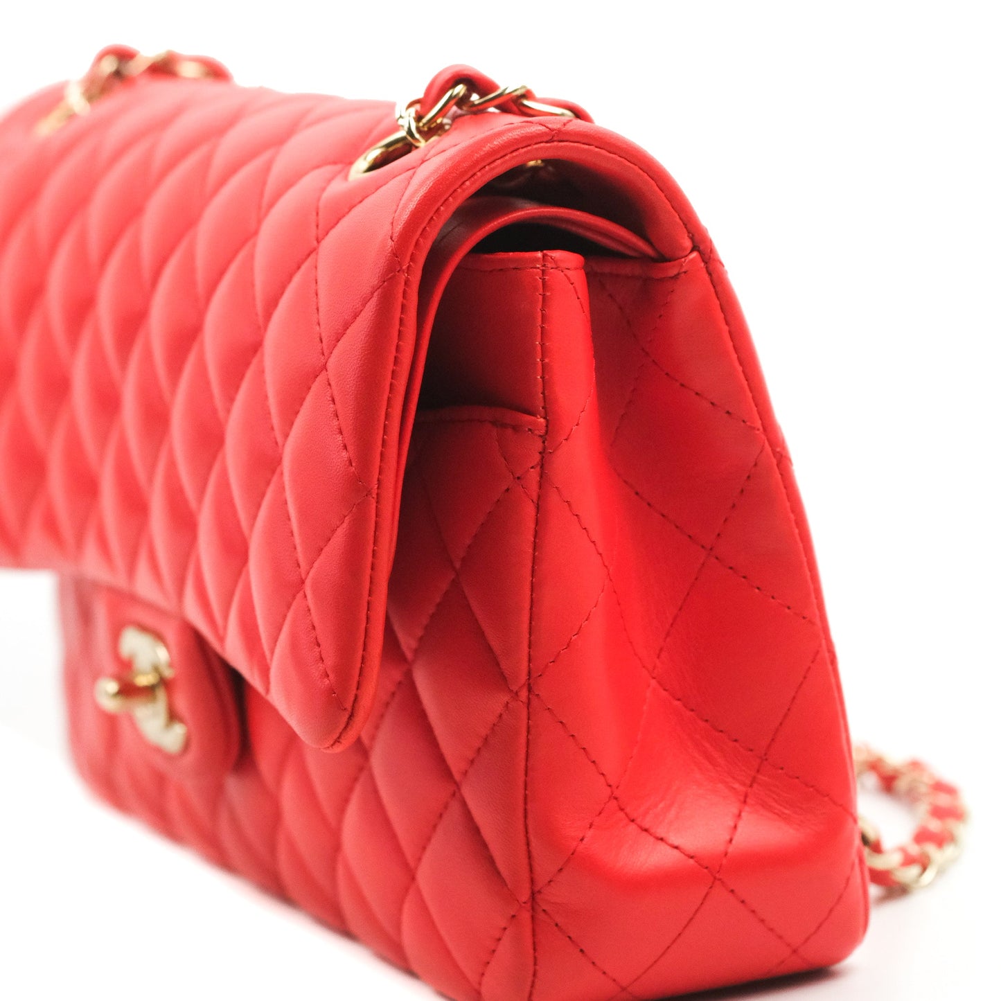 Chanel Classic M/L Medium Double Flap Red Lambskin Gold Hardware