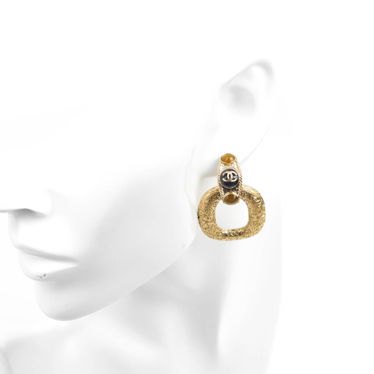 Chanel CC Resin Drop Earrings Gold Tone 20C