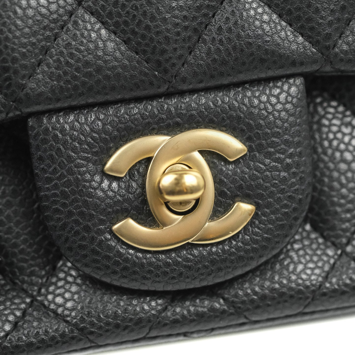 Chanel Quilted Mini Square Iridescent Black Caviar Matte Gold Hardware