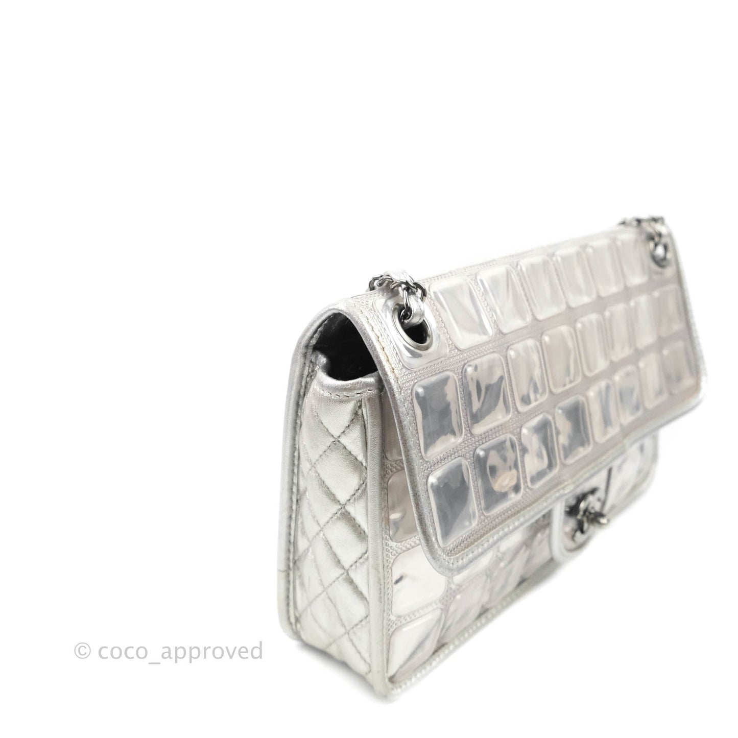 Chanel Vinyl Ice Cube Flap Bag Metallic Silver Silver Hardware
