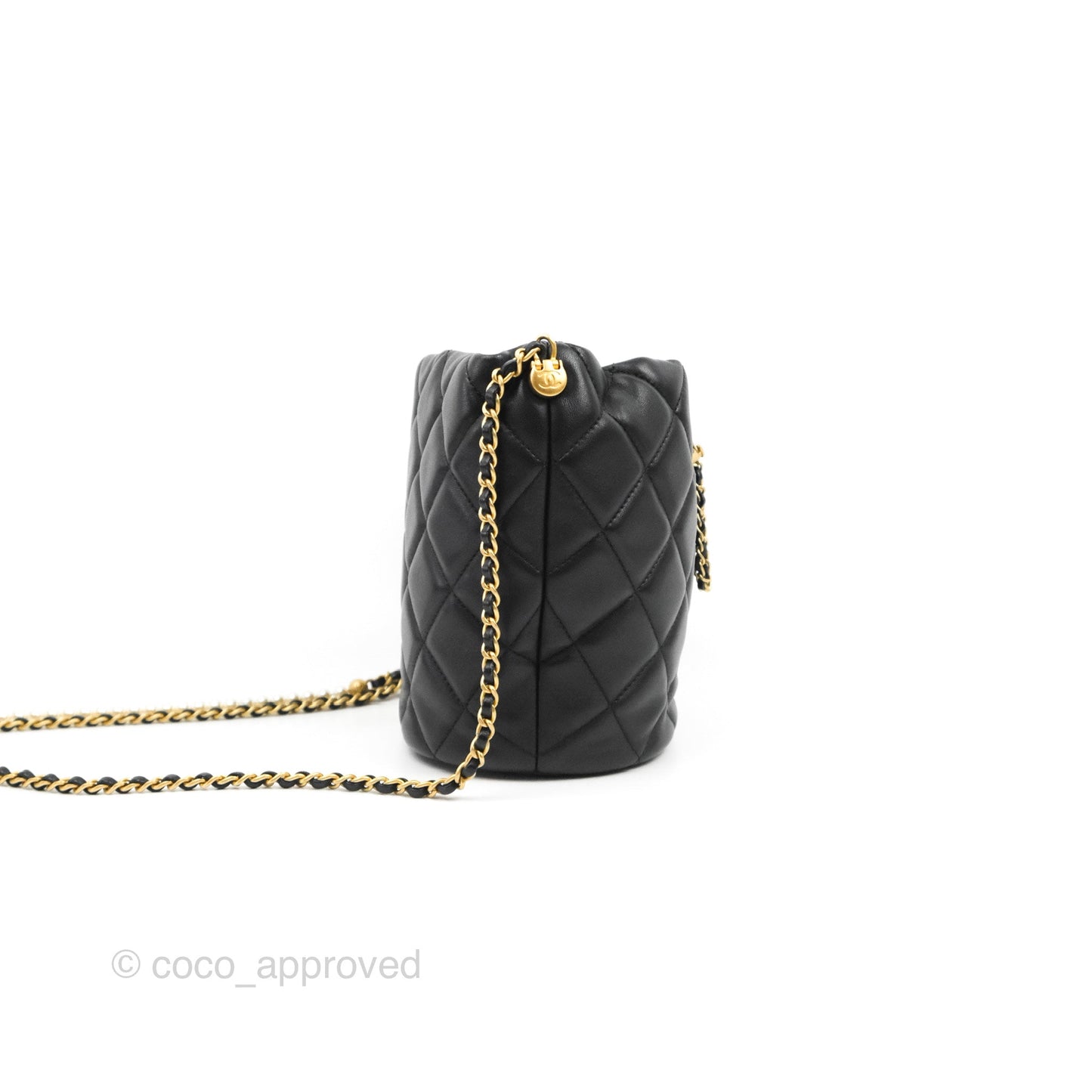 Chanel Quilted My Perfect CC Bucket Drawstring Bag Black Lambskin