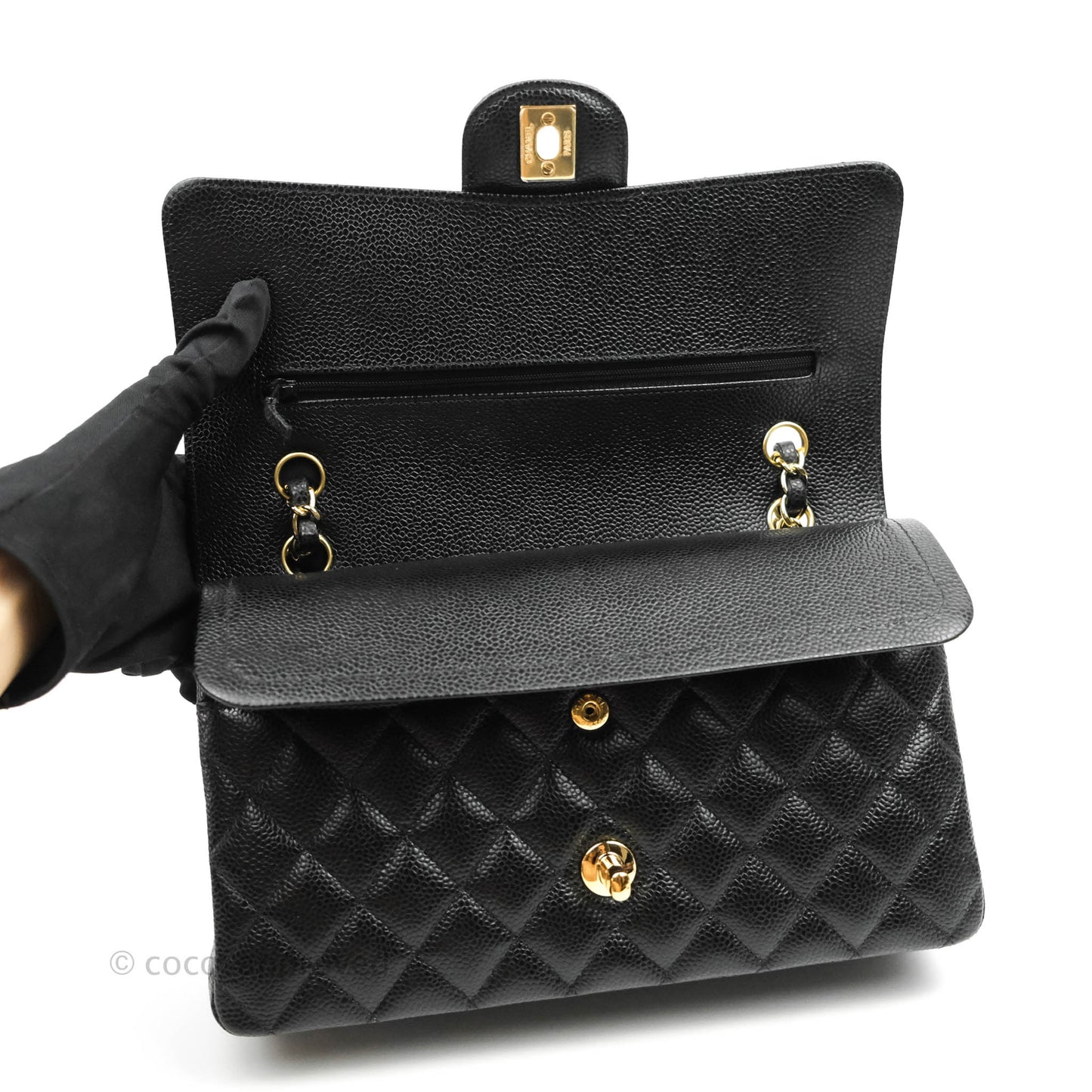 Chanel Classic M/L Medium Double Flap Black Caviar Gold Hardware