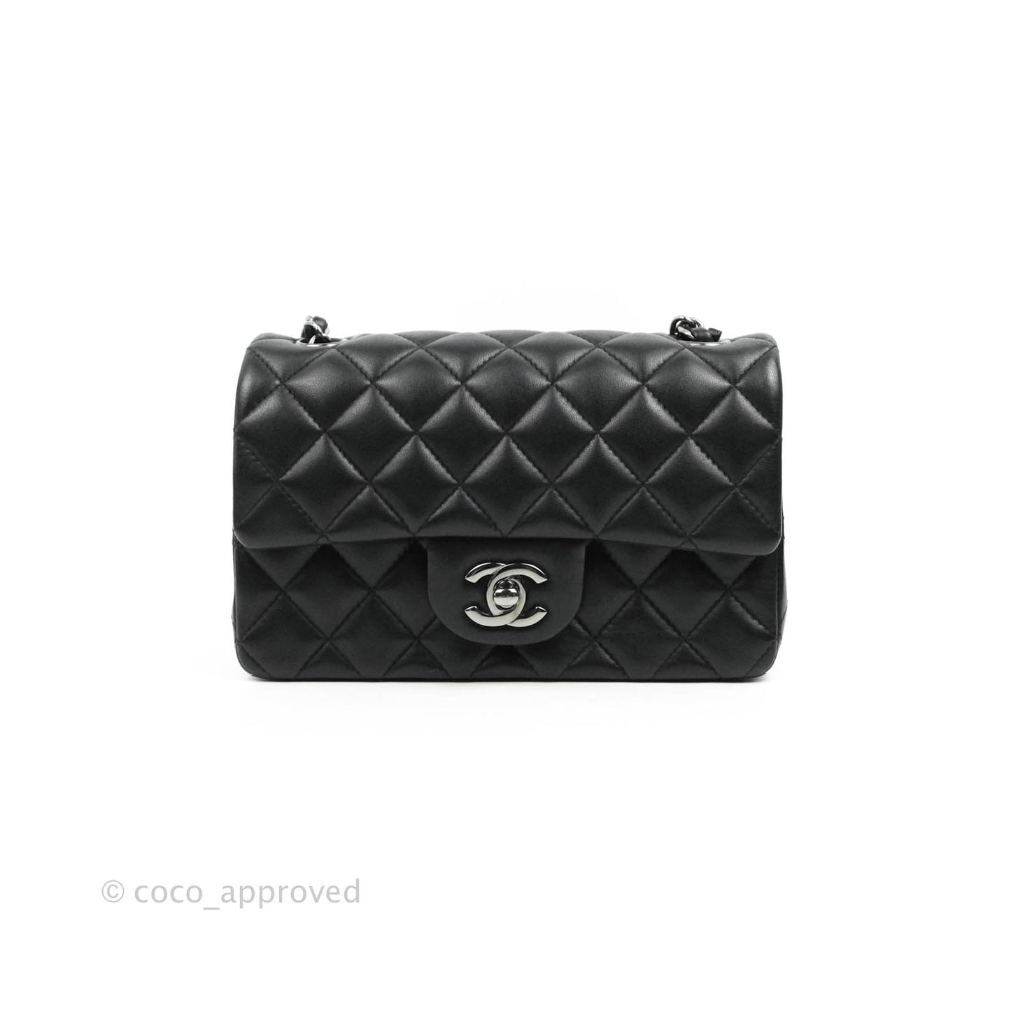 Chanel Quilted Mini Rectangular Black Lambskin Dark Silver Hardware