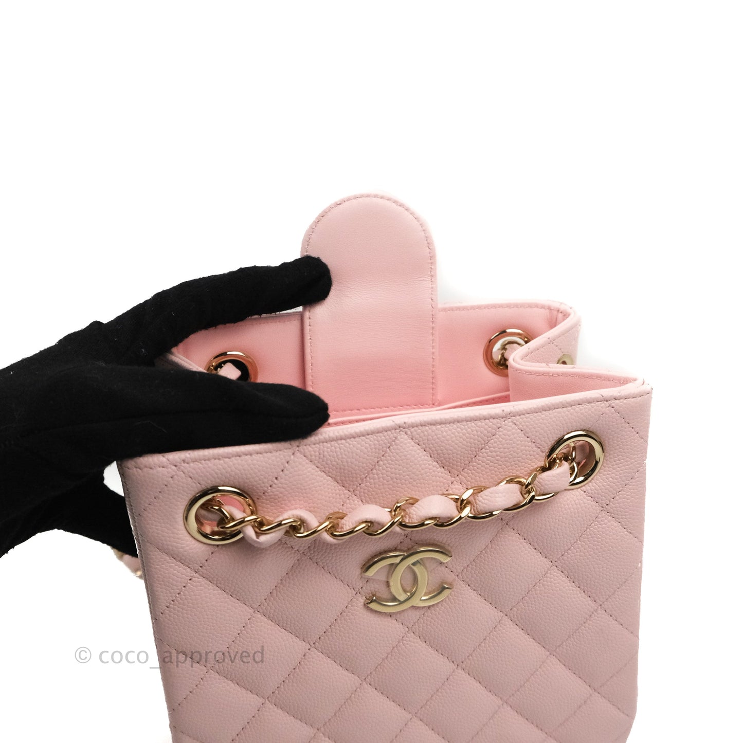 Chanel Quilted Mini Bucket Bag Light Pink Caviar Gold Hardware