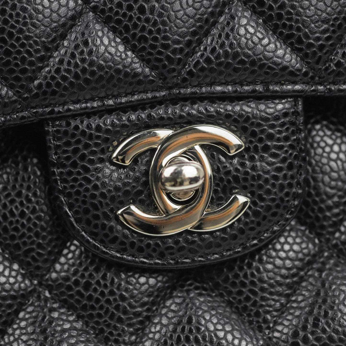 Chanel Classic M/L Medium Flap Quilted Black Caviar Silver Hardware