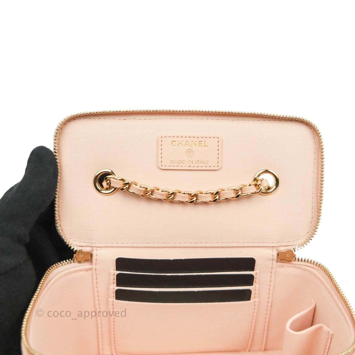 Chanel Vanity with Classic Chain Light Beige Caviar Gold Hardware 22C