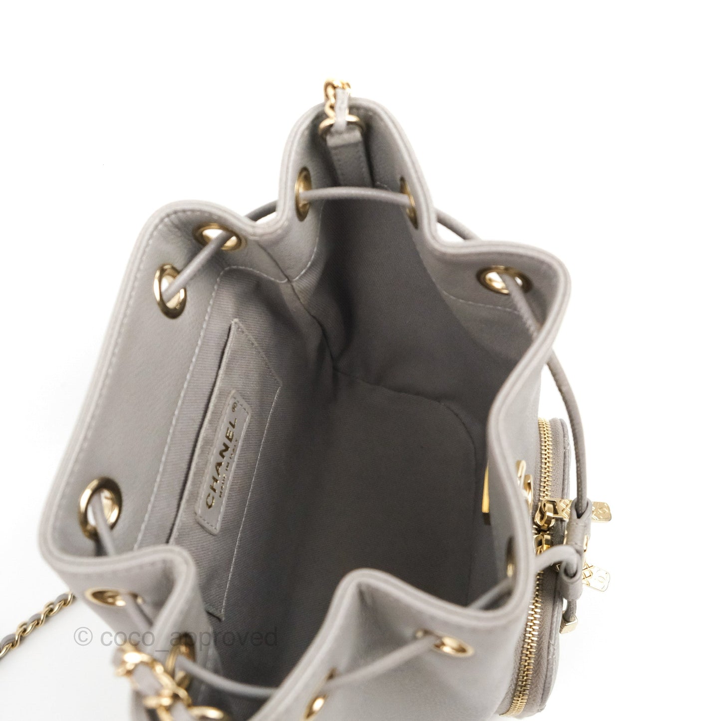 Chanel Business Affinity Drawstring Bucket Bag Grey Caviar Gold Hardware