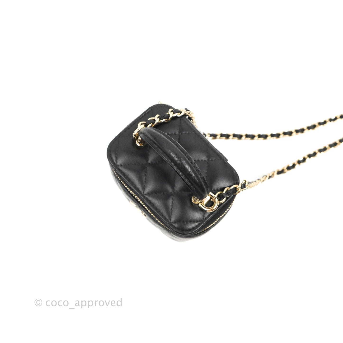 Chanel Mini Top Handle Vanity With Chain Black Lambskin Gold Hardware