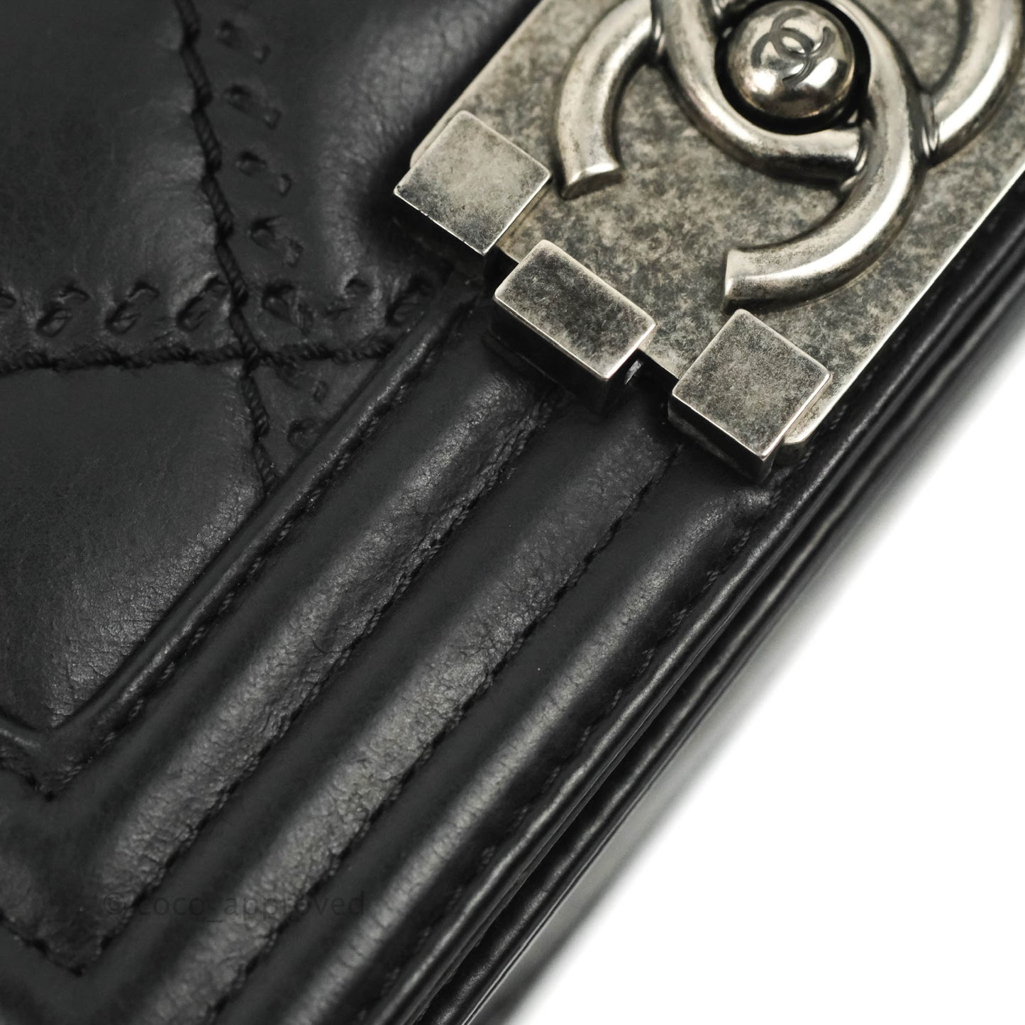 Chanel Small Boy Double Stitch Black Calfskin Ruthenium Hardware