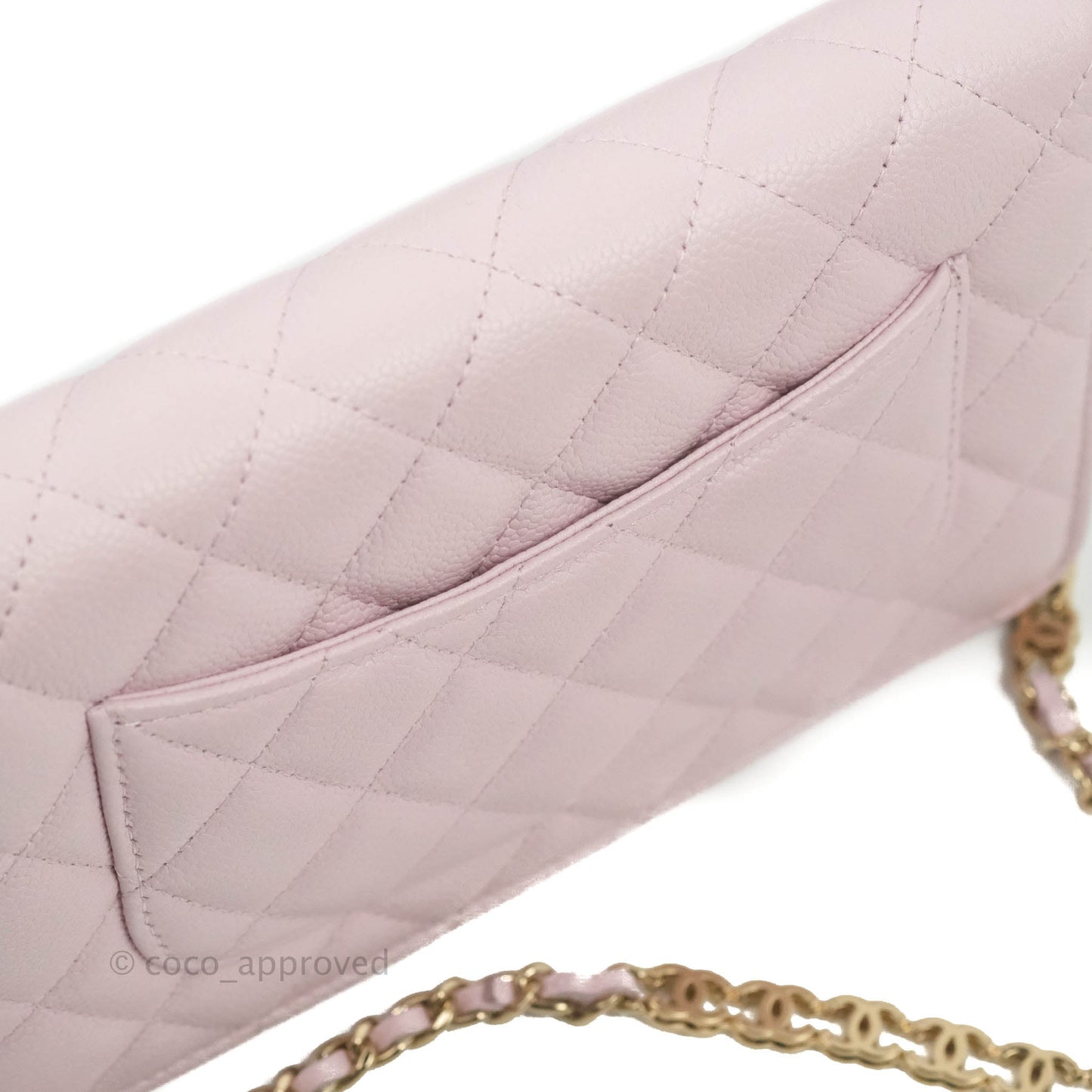 Chanel Quilted CC Chain Wallet on Chain WOC Light Pink Caviar Gold Hardware 22P