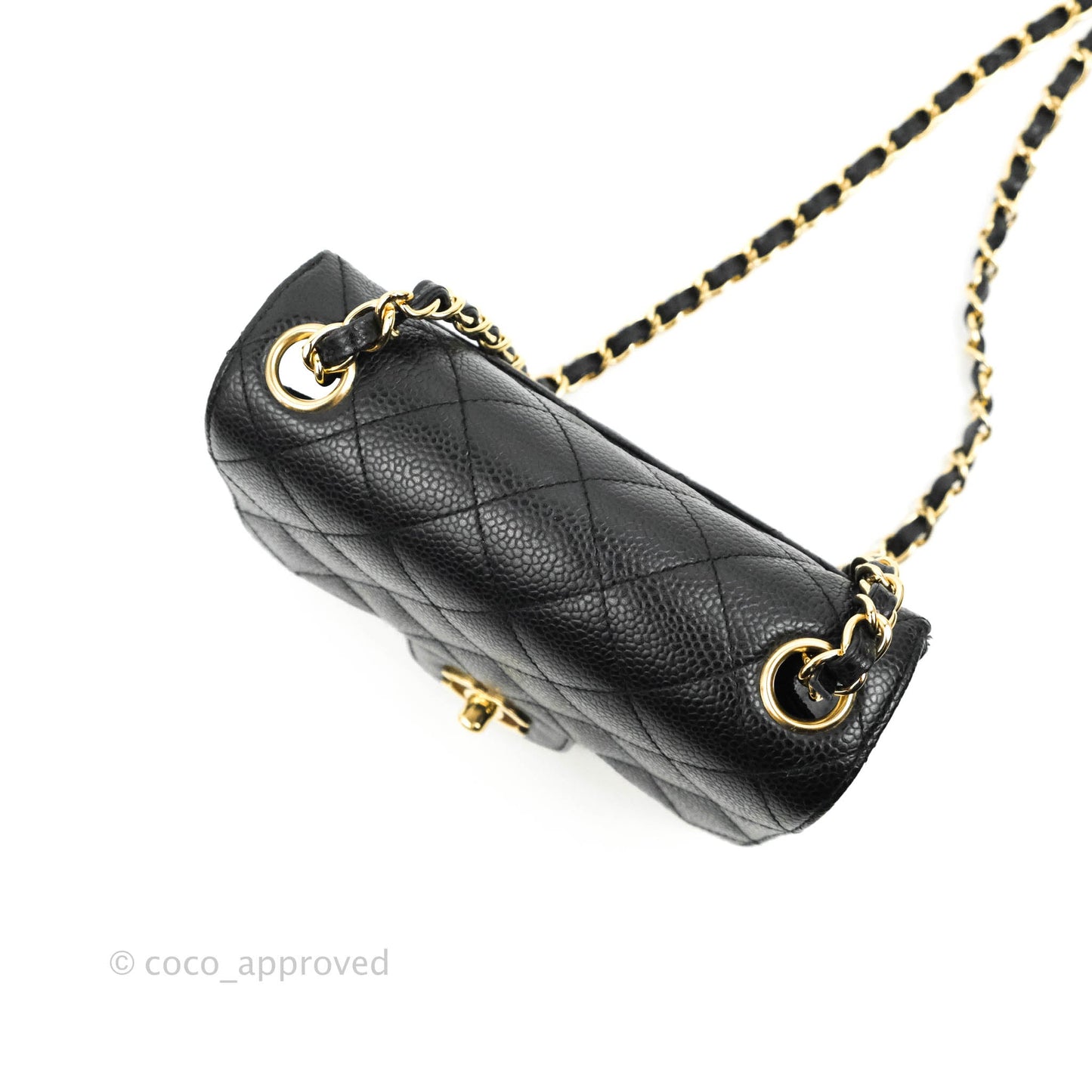 Chanel Quilted Mini Square Flap Bag Black Caviar 24K Gold Hardware