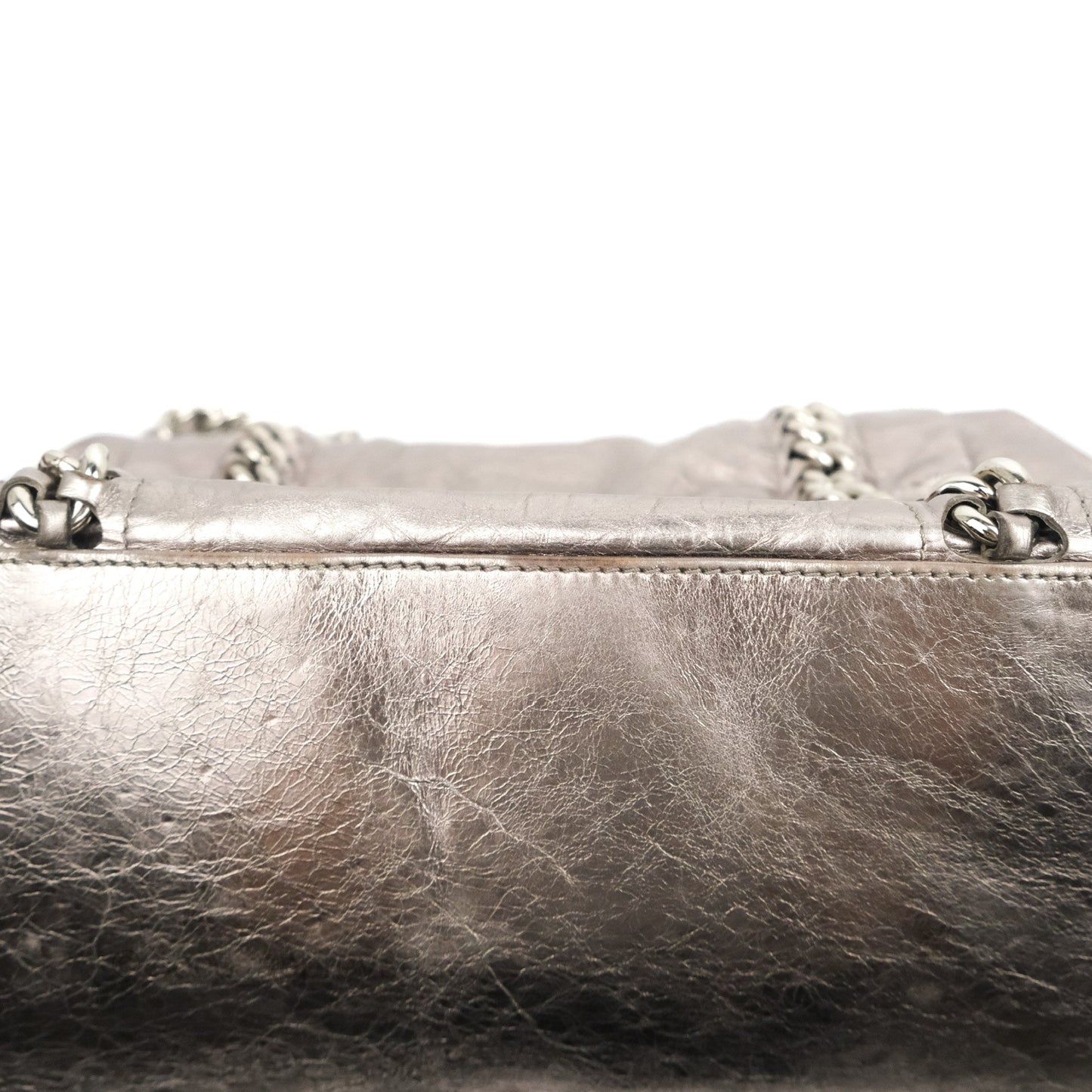 Chanel Metallic Cracked Calfskin Modern Chain Tote Silver
