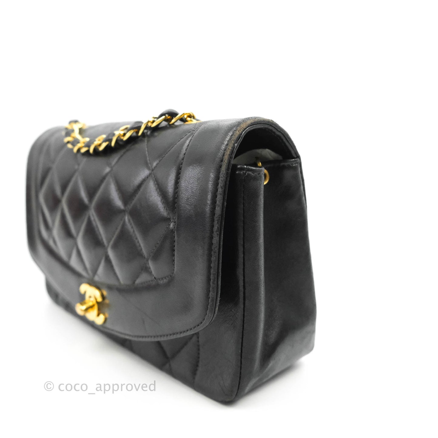 Chanel Vintage Small Classic Diana Flap Bag Black Lambskin 24K Gold Hardware