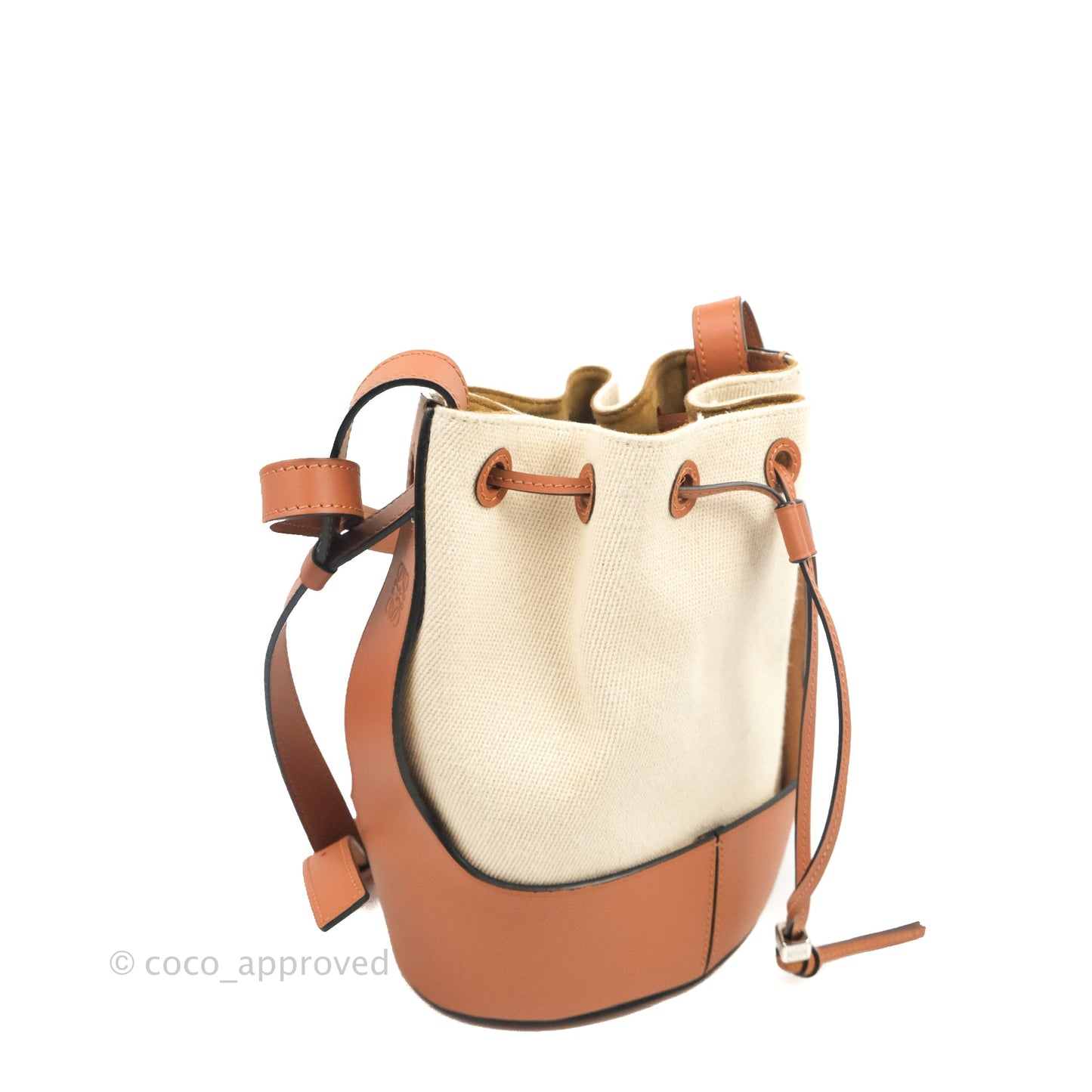 Loewe Small Balloon Bucket Bag Canvas Tan Calfskin