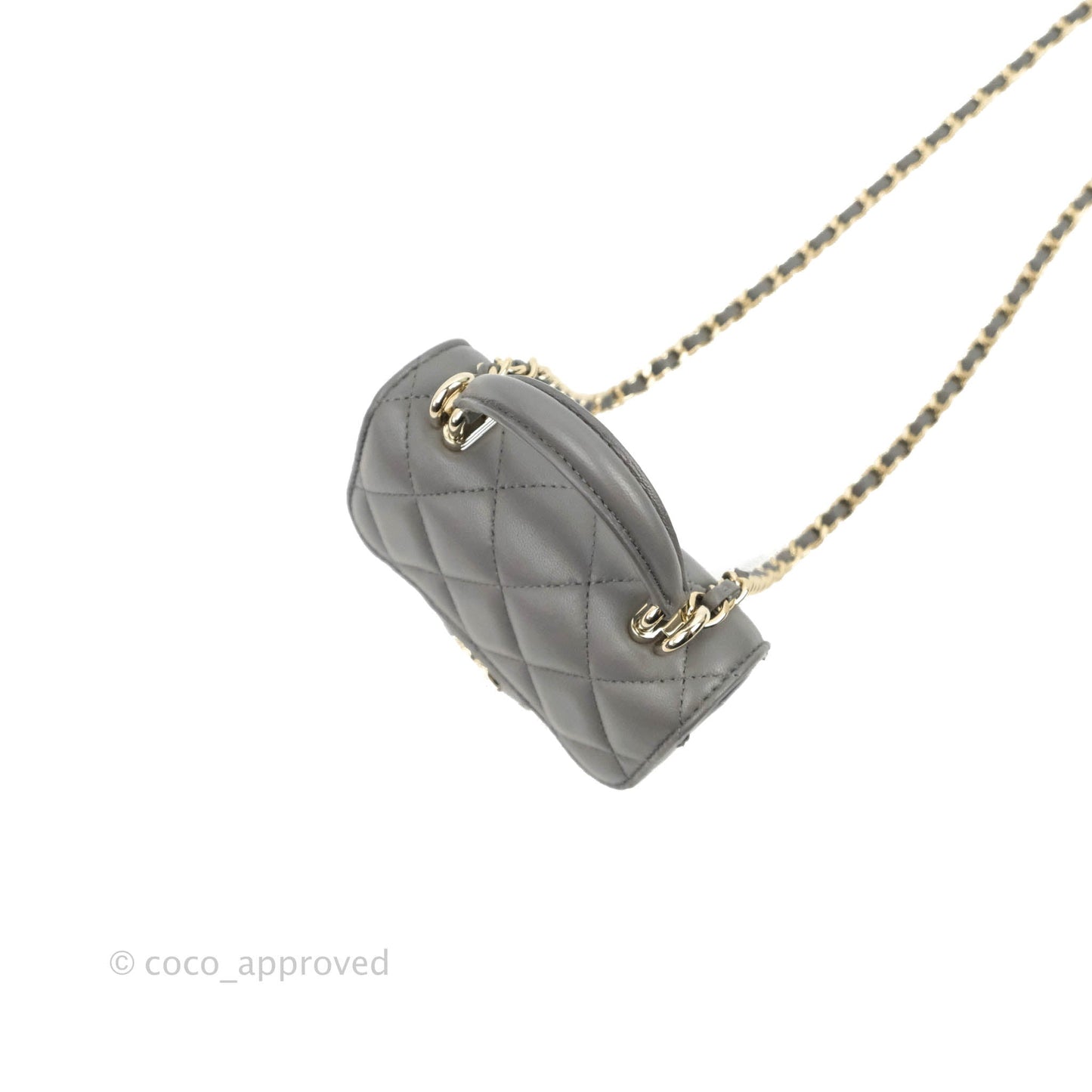 Chanel Mini Handle Clutch With Chain Grey Lambskin Gold Hardware