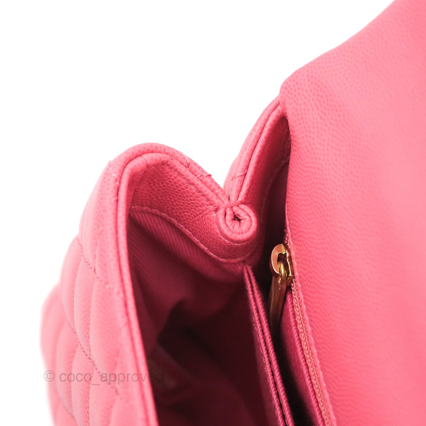 Chanel Small Coco Handle Quilted Pink Caviar Aged Gold Hardware Lizard Embossed Handle