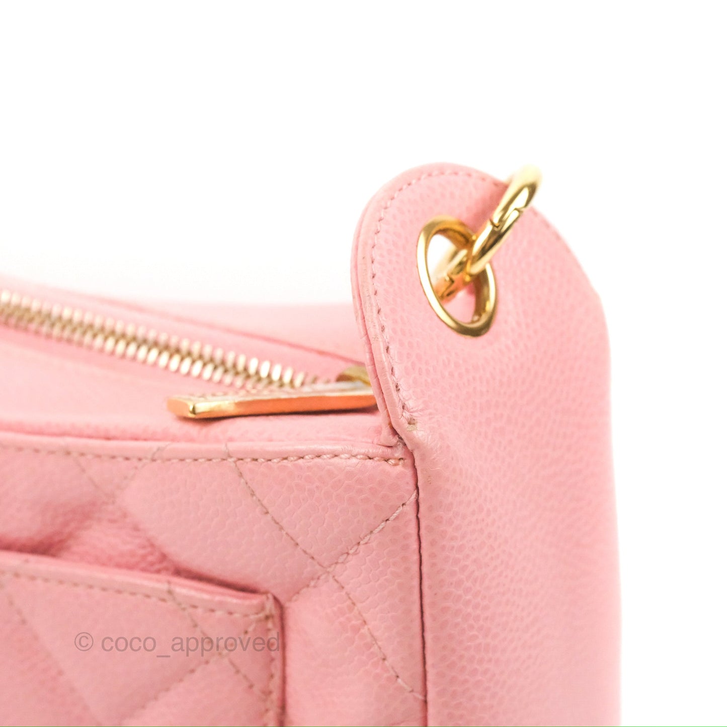 Chanel Vintage CC Quilted Shoulder Bag Pink Caviar Gold Hardware
