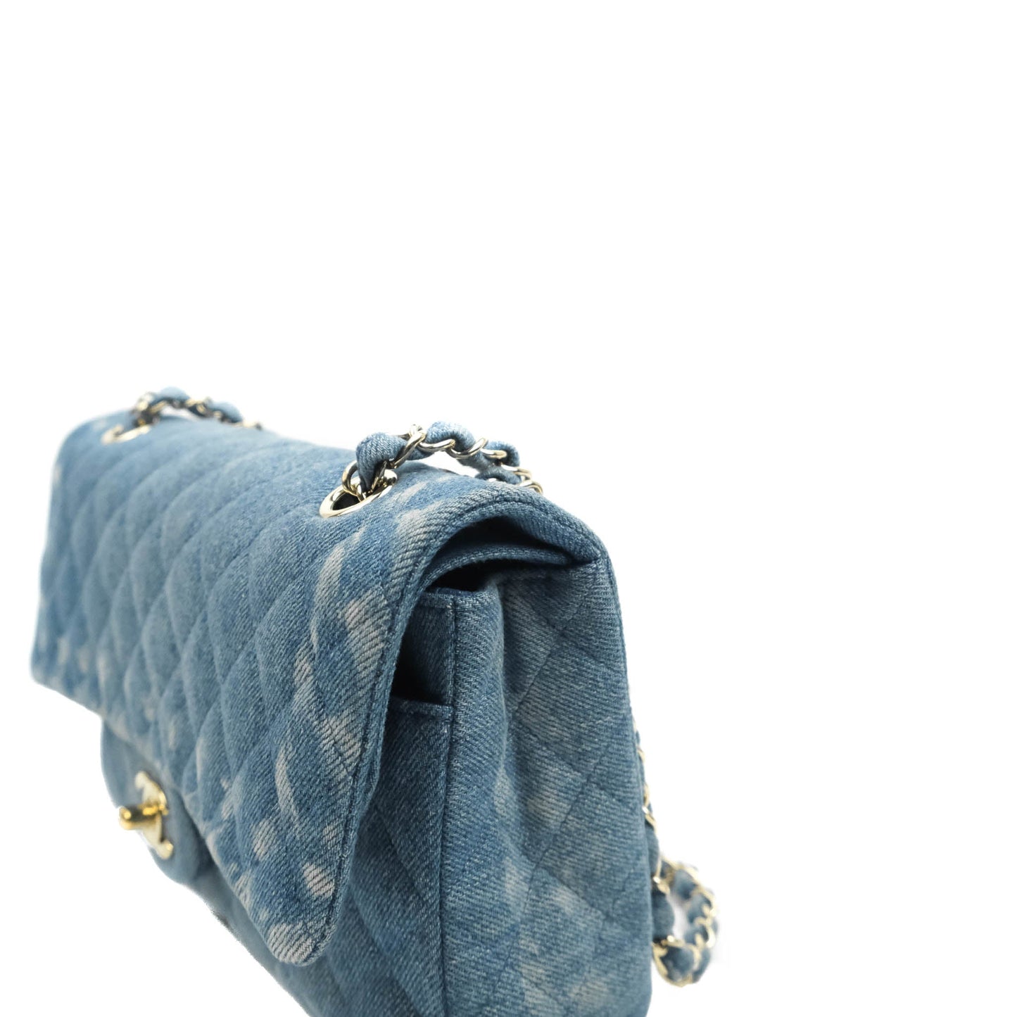 Chanel Classic M/L Medium Flap Quilted Washed Denim Gold Hardware