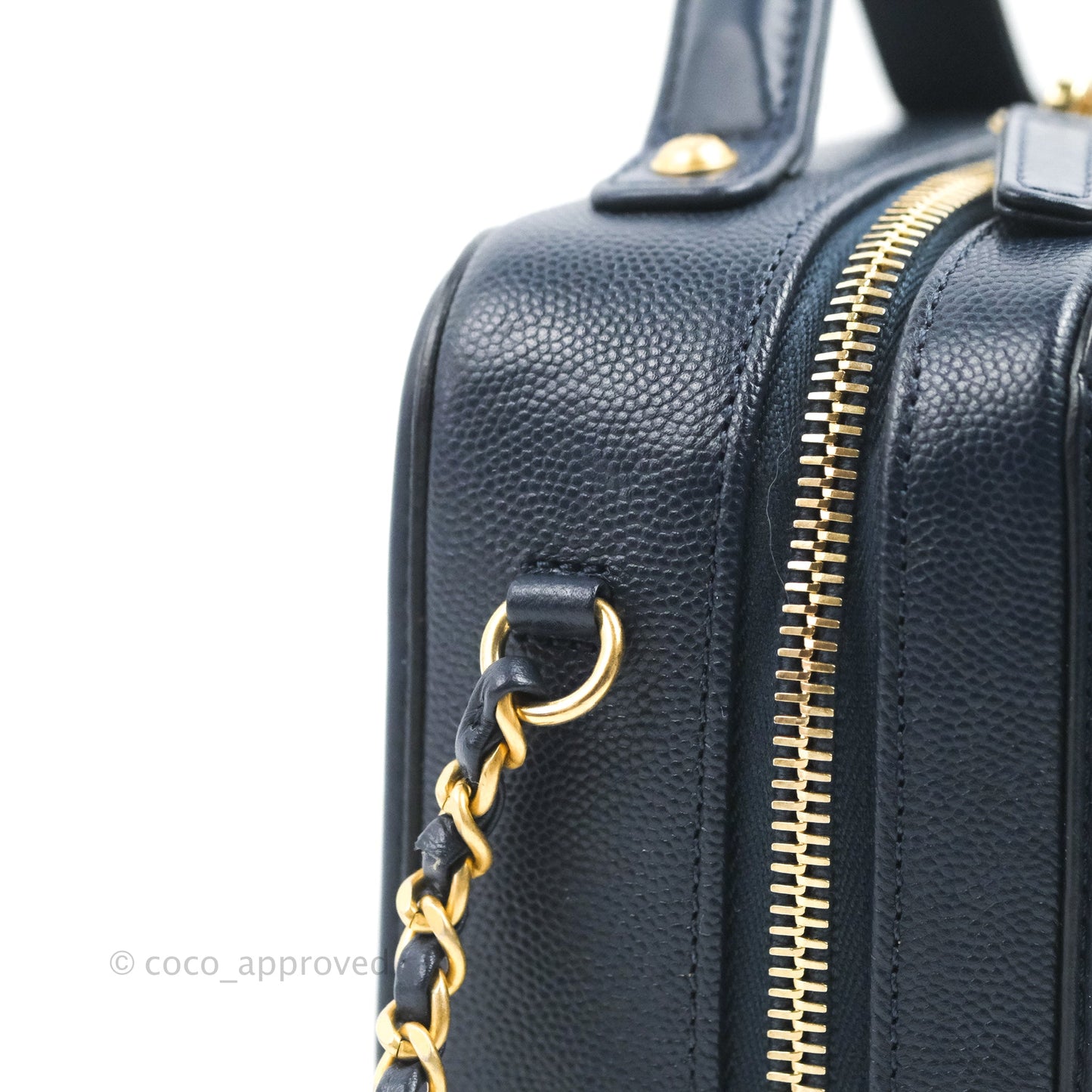 Chanel Quilted Small CC Filigree Vanity Case Navy Caviar Gold Hardware