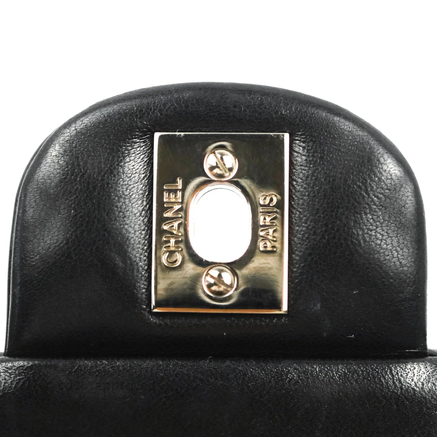 Chanel Classic Quilted M/L Medium Double Flap Black Patent Silver Hardware