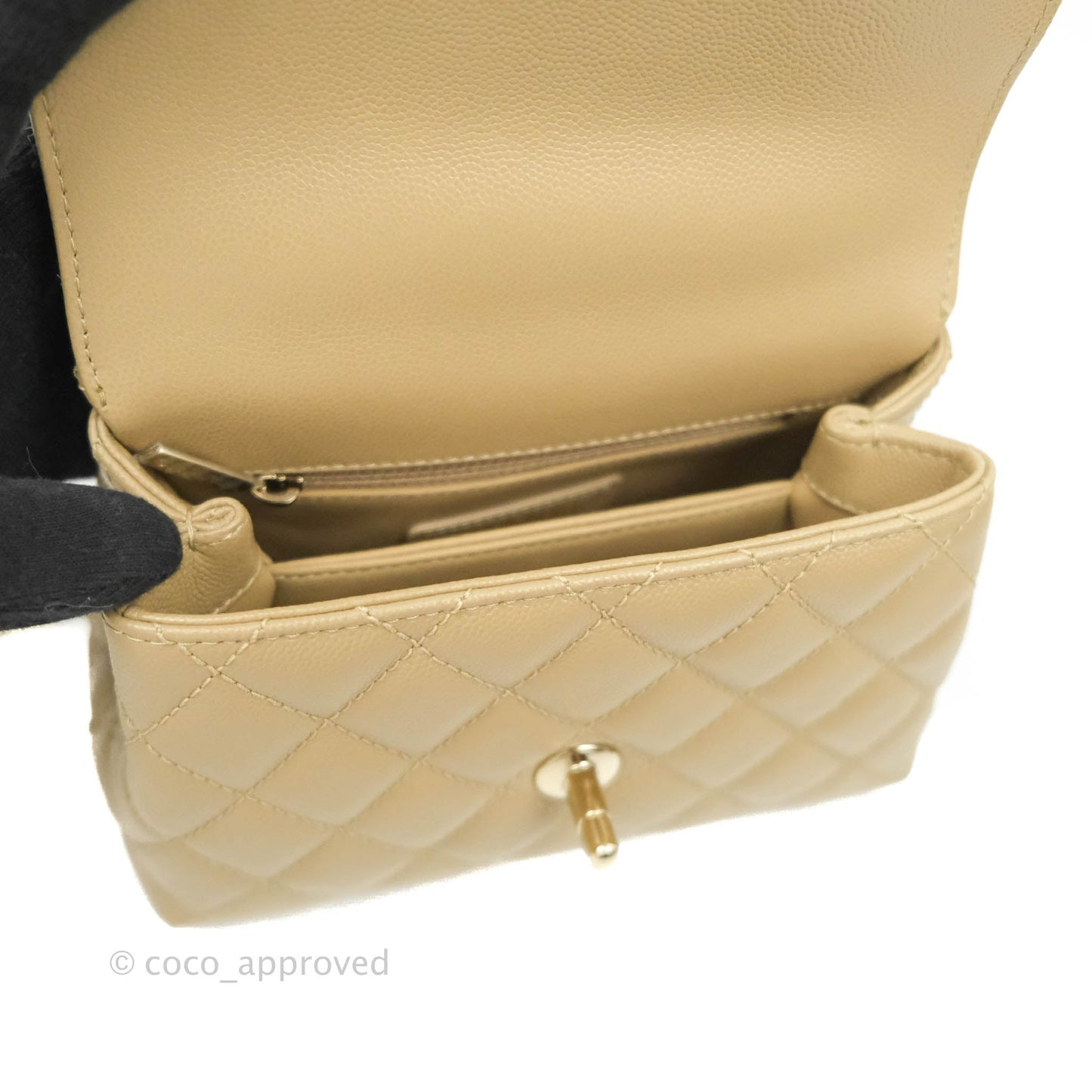 Chanel Mini Beige Coco Handle Quilted Caviar Gold Hardware Embossed Lizard Handle 21A