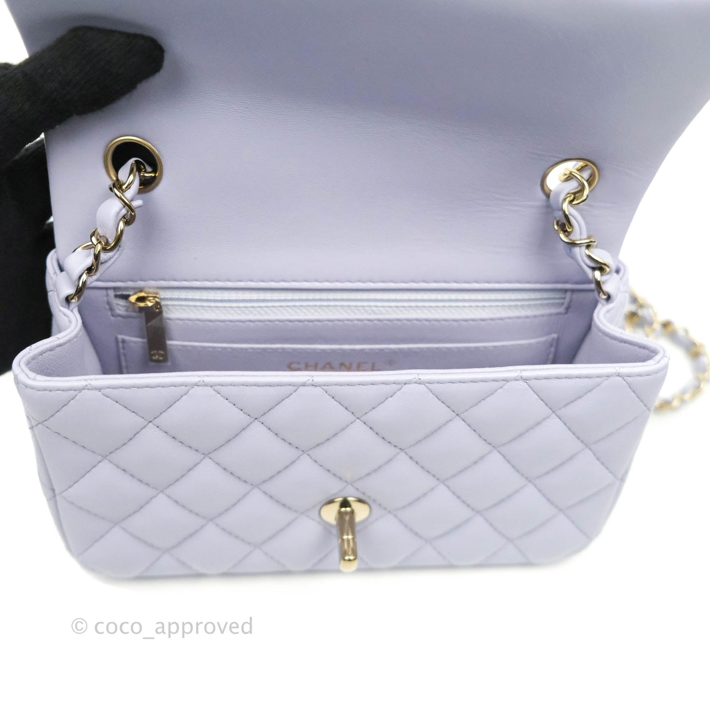 Chanel Quilted Mini Rectangular Lilac Lambskin Gold Hardware 21K