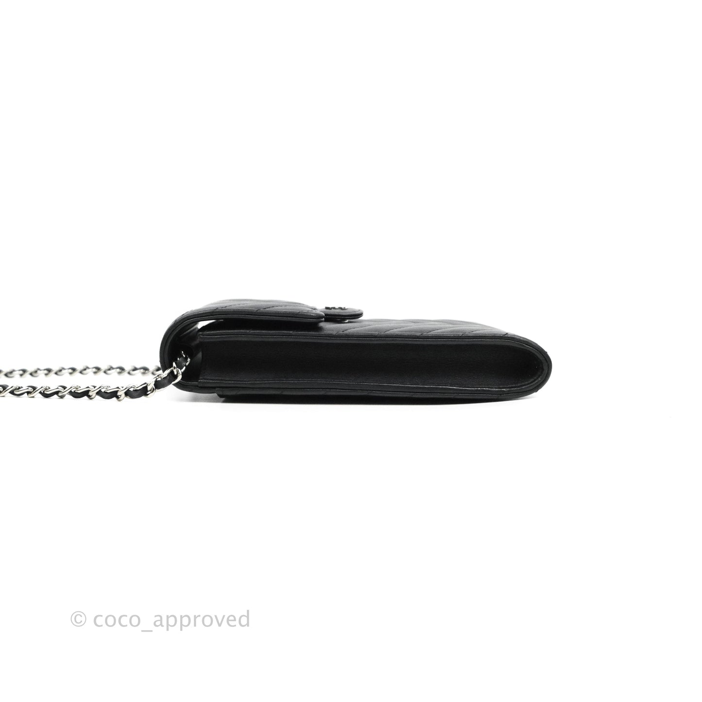 Chanel Classic Chevron Phone Holder Calfskin Black Silver Hardware