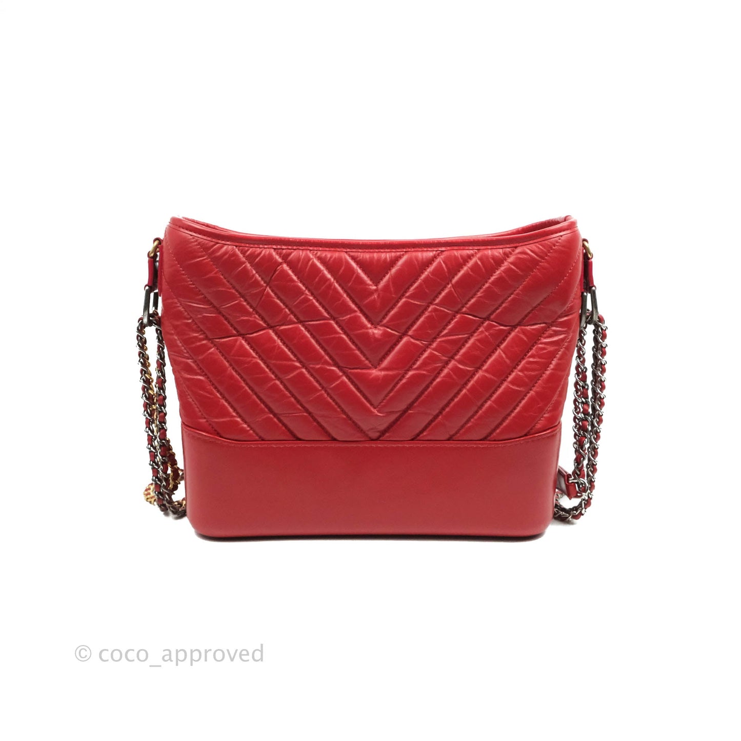 Chanel Chevron Medium Gabrielle Hobo Red Aged Calfskin Mixed Hardware