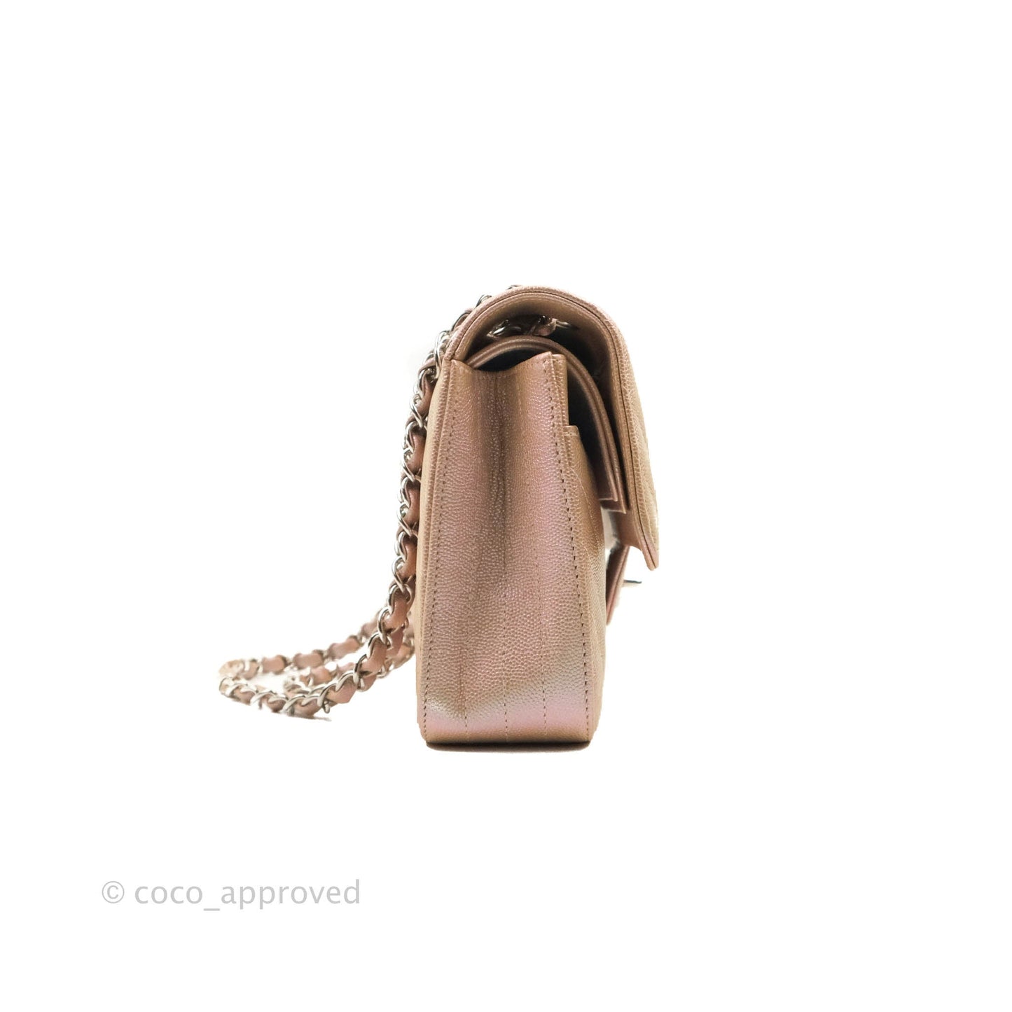 Chanel Classic M/L Medium Double Flap Iridescent Rose Gold Pink Caviar Silver Hardware 17B