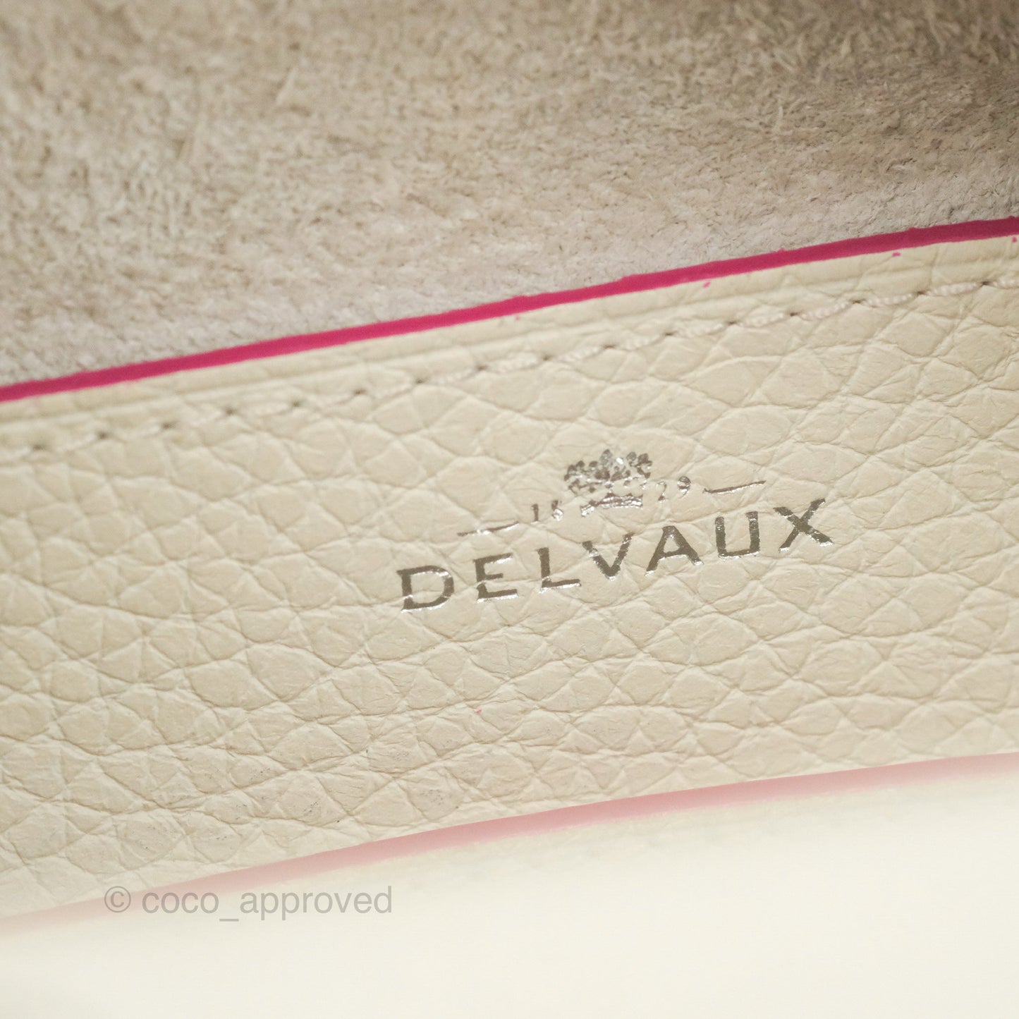 Delvaux Cool Box Mini Taurillon Soft Grained Calfskin White/Fuchsia