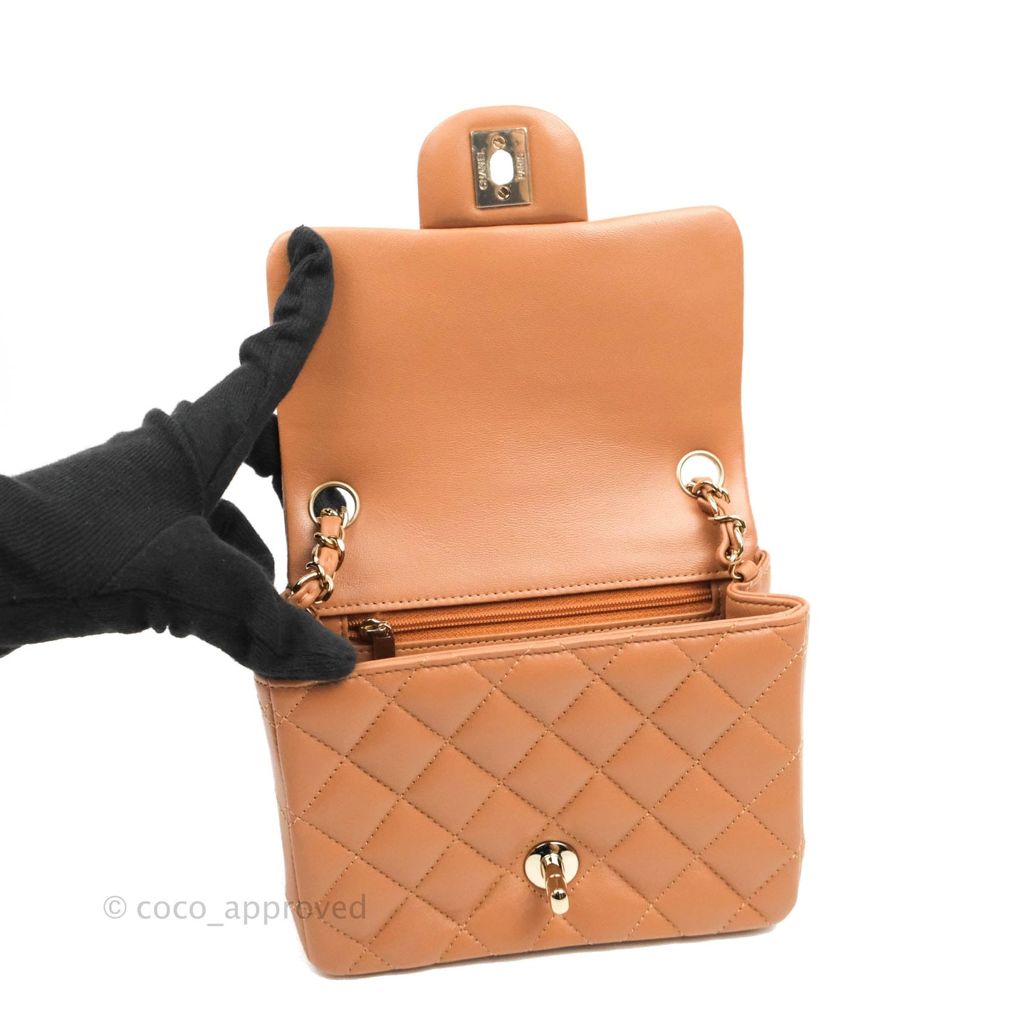 Chanel Classic Quilted Mini Square Caramel Dark Beige Lambskin Gold Hardware
