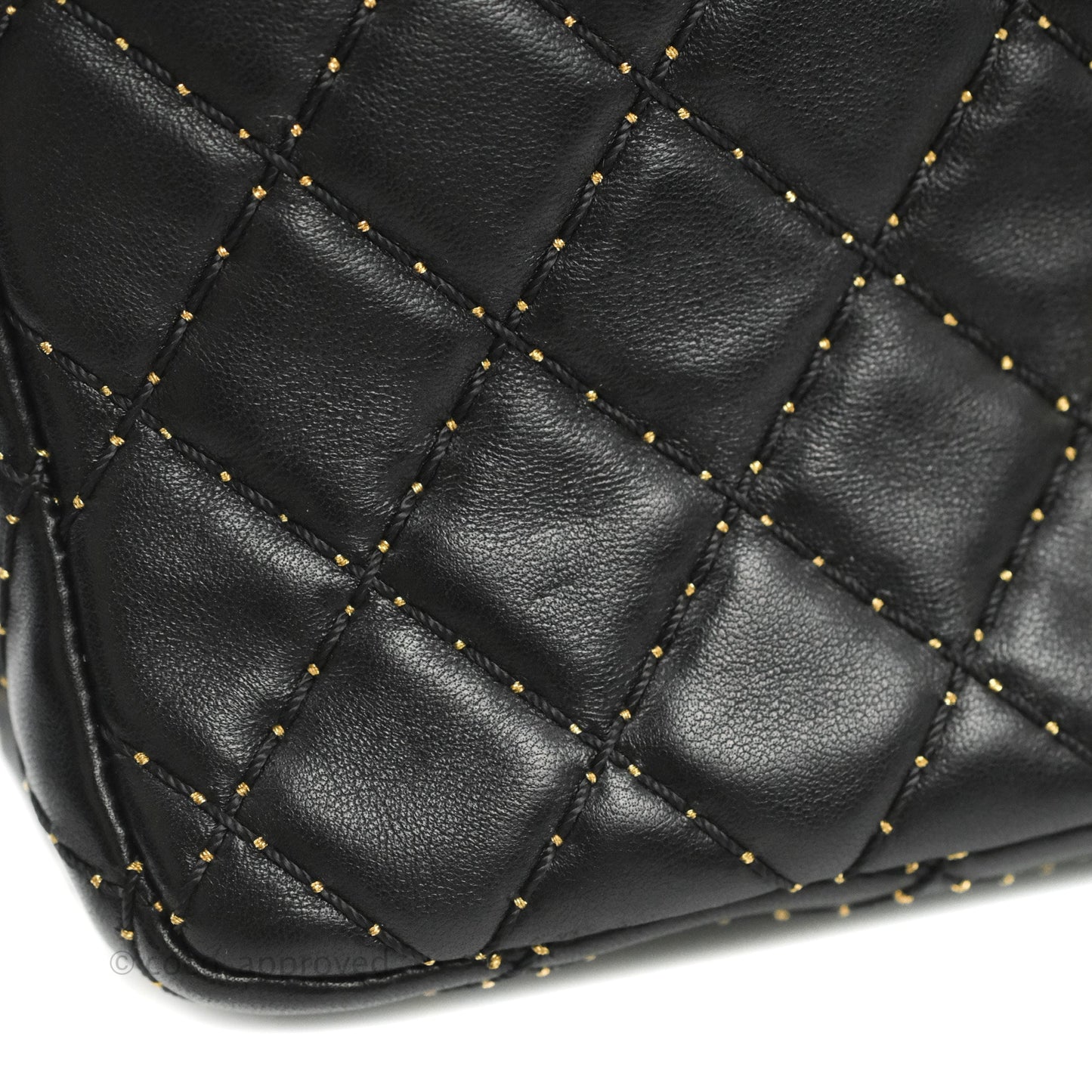 Chanel Quilted Stitched Flap Bag Lambskin Black Aged Gold Hardware 15A