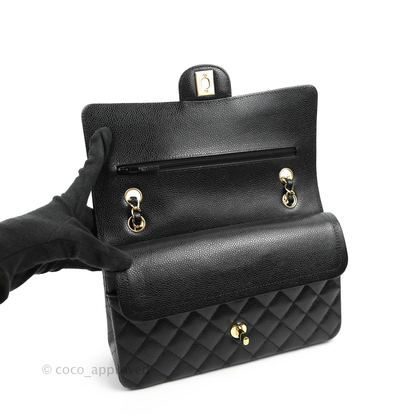 Chanel Classic M/L Medium Double Flap Black Caviar Gold Hardware