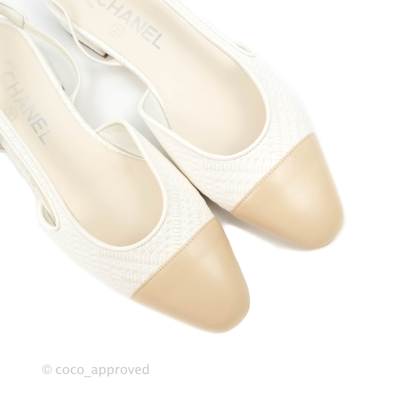 Chanel Slingback Beige White Leather Size 38.5