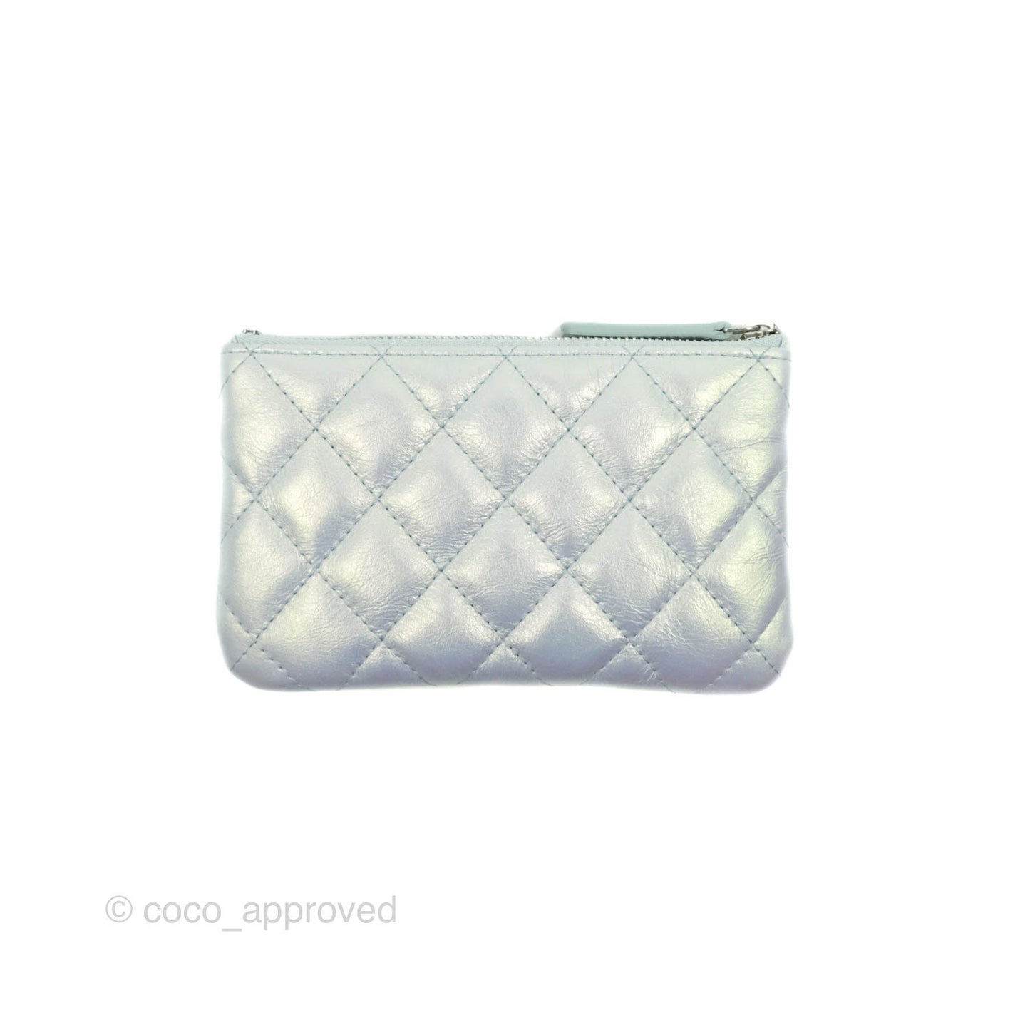 Chanel Mini Quilted O Case Iridescent Icy Blue Calfskin Silver Hardware