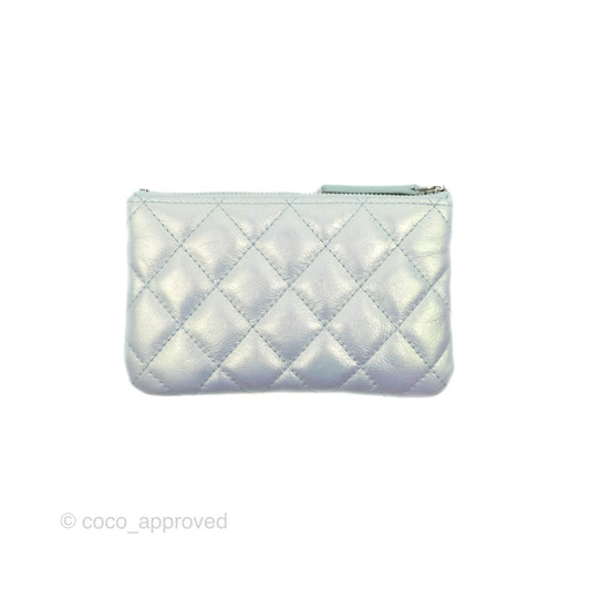 Chanel Mini Quilted O Case Iridescent Icy Blue Calfskin Silver Hardware