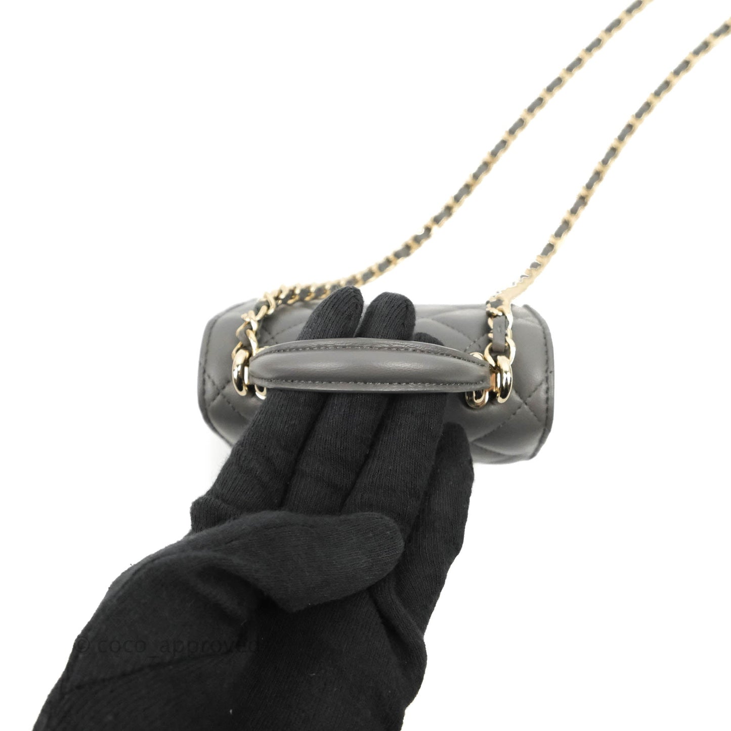 Chanel Mini Handle Clutch With Chain Grey Lambskin Gold Hardware