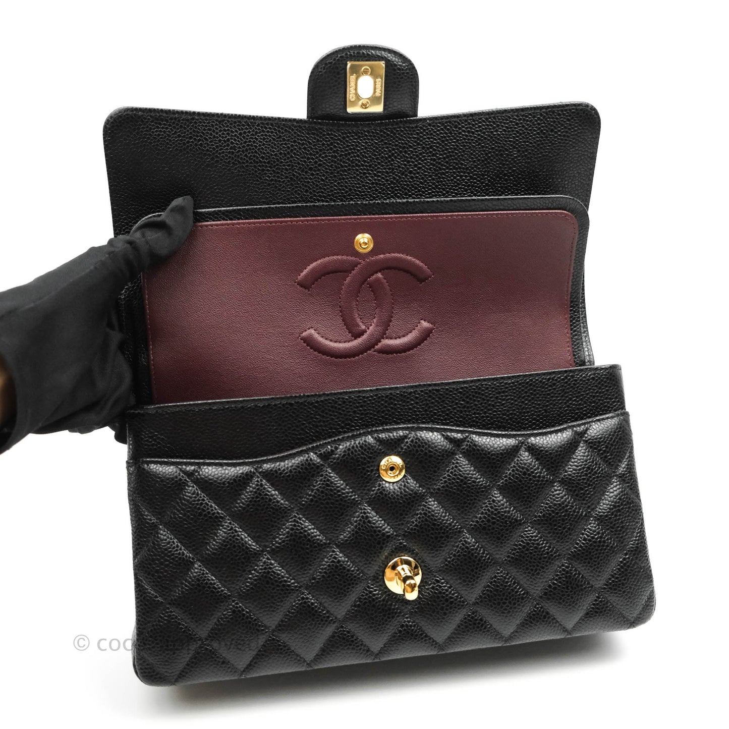 Chanel Classic M/L Medium Double Flap Black Caviar Gold Hardware
