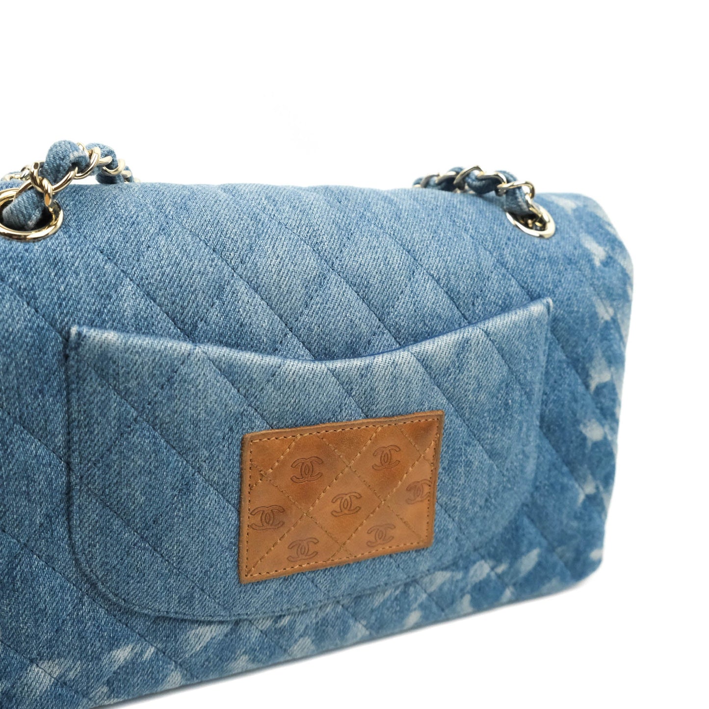 Chanel Classic M/L Medium Flap Quilted Washed Denim Gold Hardware