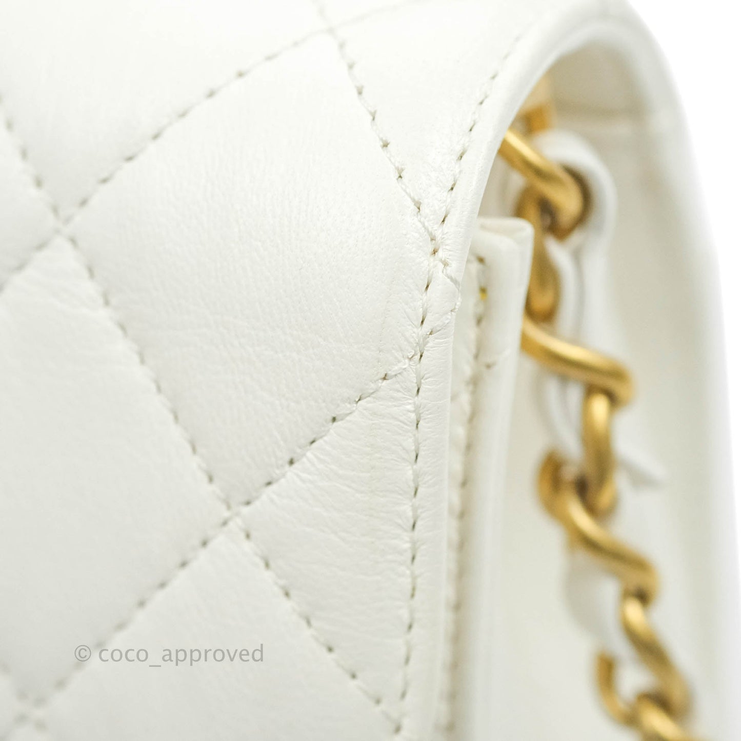 Chanel Quilted CC Top Handle Flap White Calfskin Aged Gold Hardware