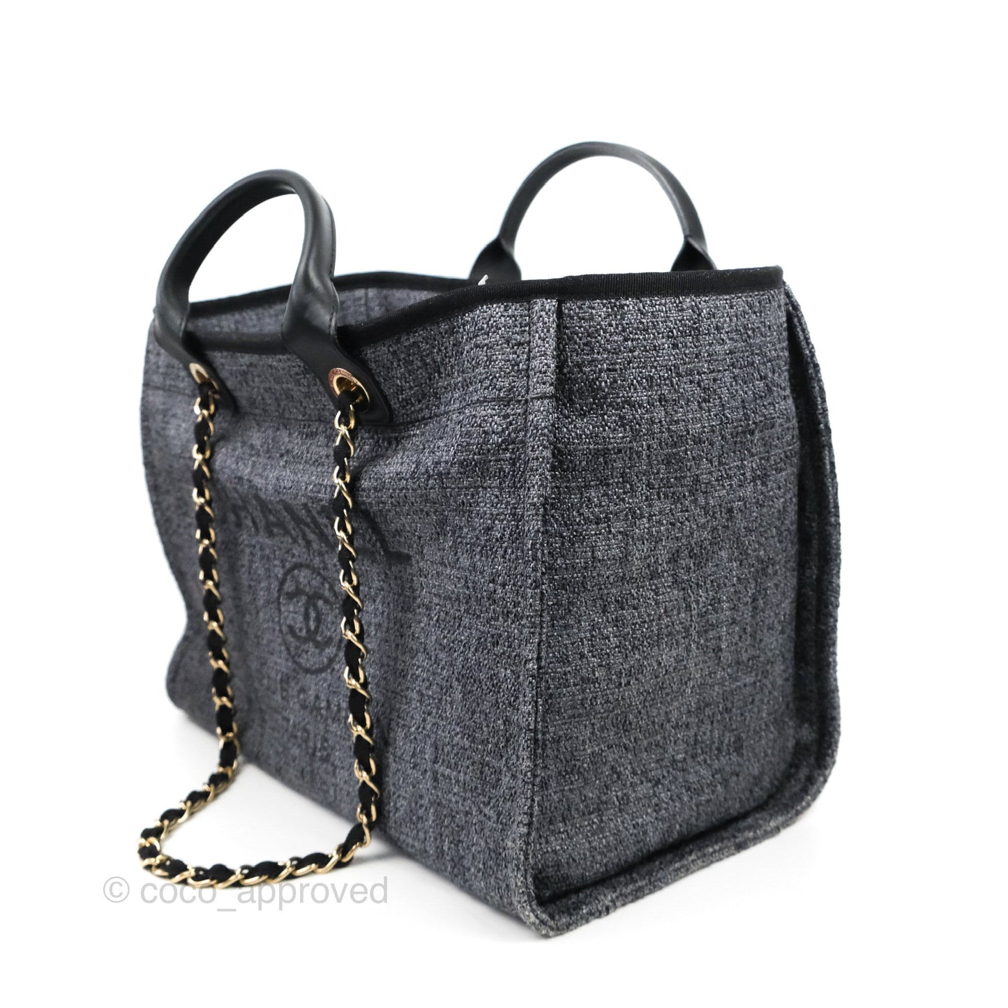 Chanel Large Deauville Charcoal Grey Canvas Gold Hardware